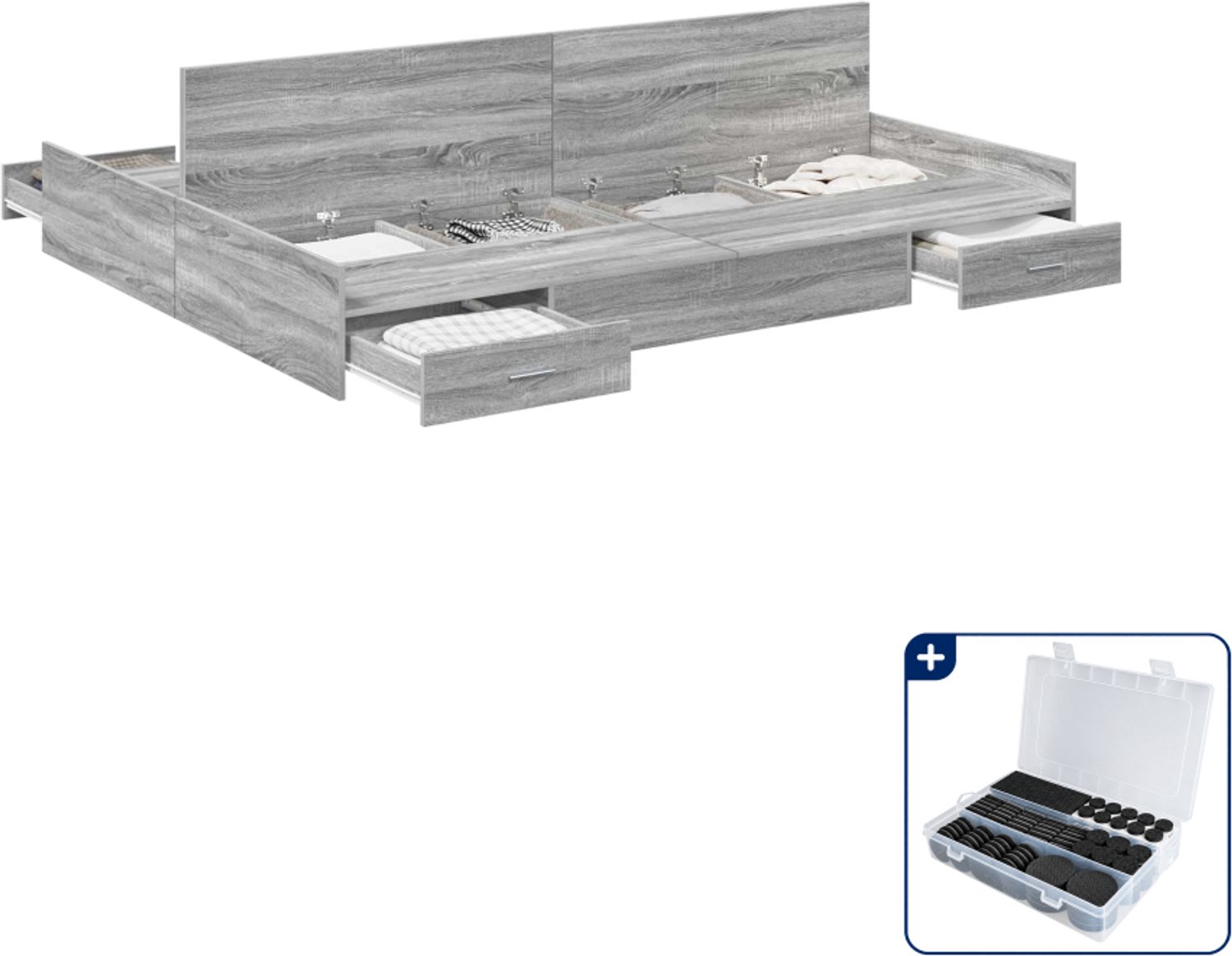 vidaXL Opbergbedframe - Queensize - 160 x 200 cm - grijs sonoma - Inclusief antikrasvilt 177-delig