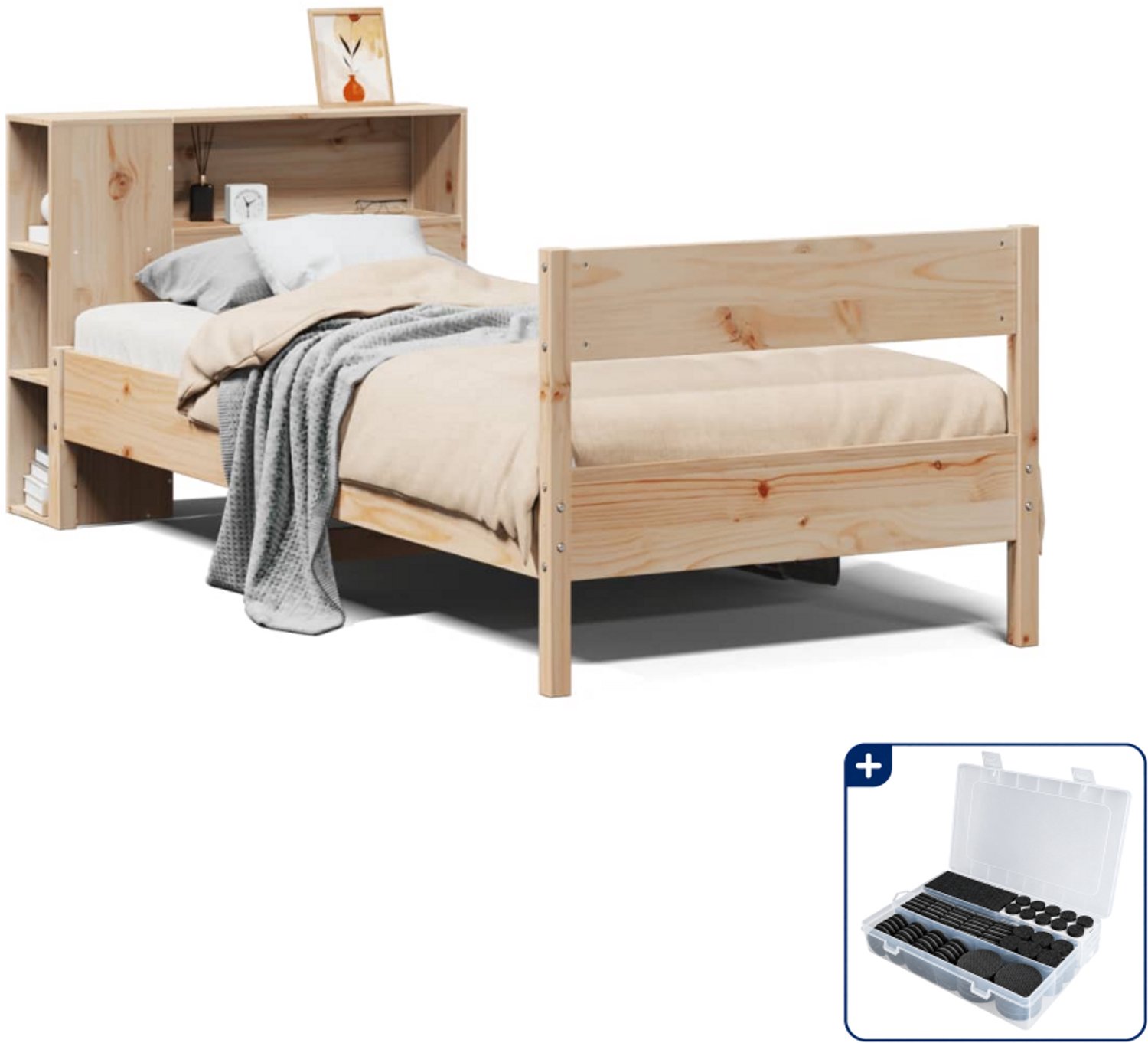 vidaXL bed met boekenkast - 75 x 190 cm - massief grenenhout - Inclusief antikrasvilt 177-delig Bruin