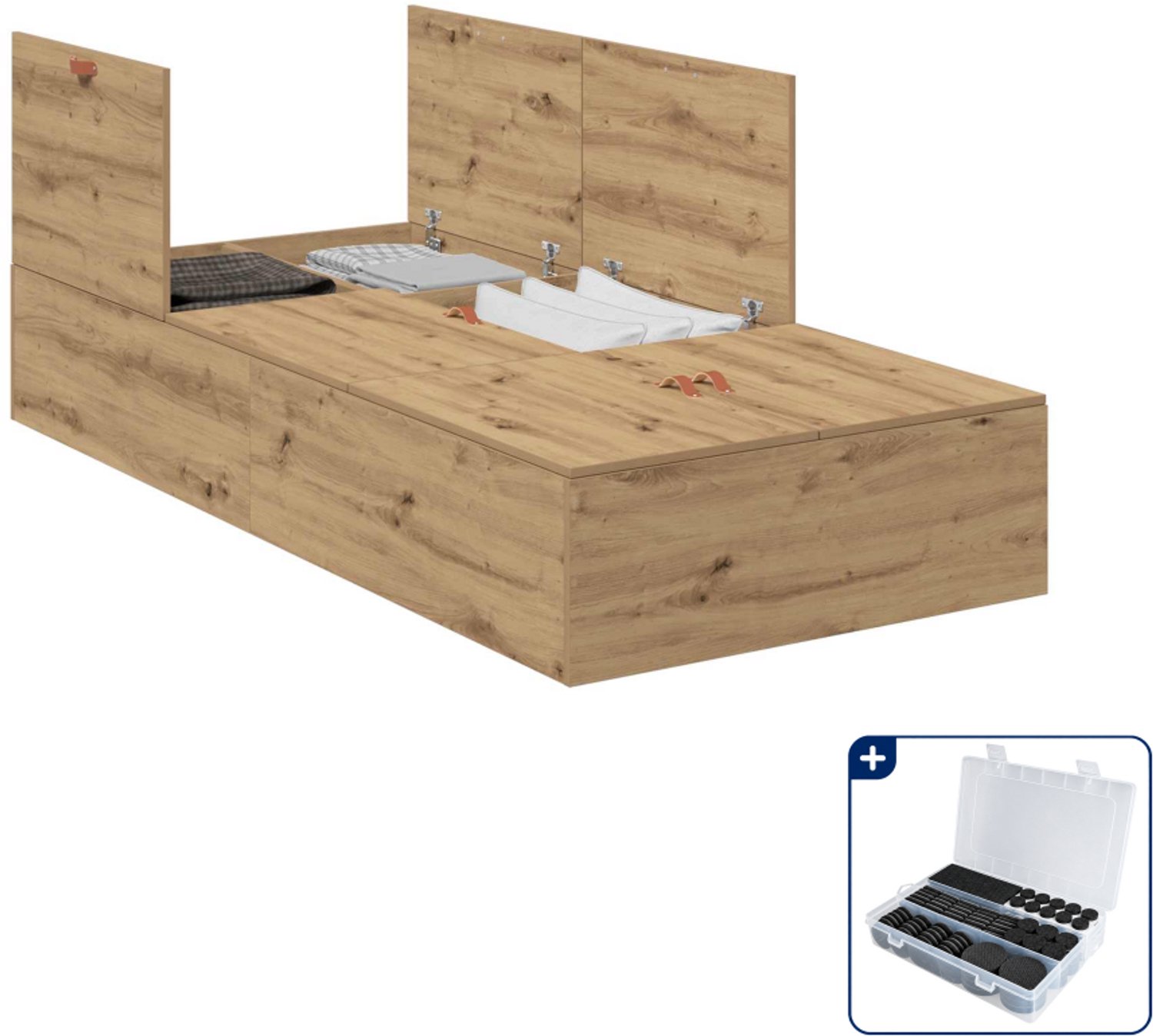 vidaXL opbergbedframe - 100 x 200 cm - artisan eiken - Inclusief antikrasvilt 177-delig Bruin