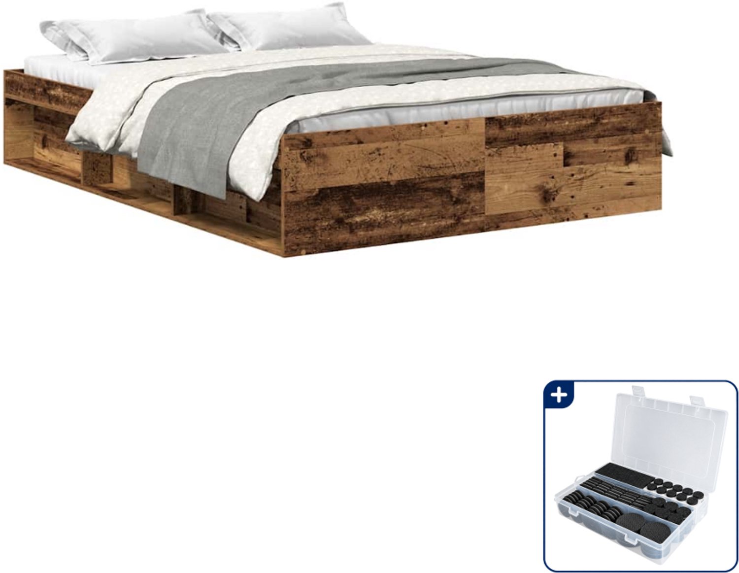 vidaXL bedframe - Small double - 140 x 200 cm - oud hout - Inclusief antikrasvilt 177-delig Grijs