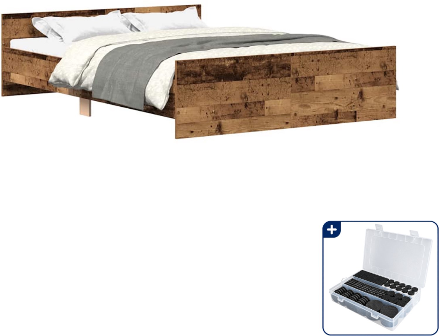 vidaXL Bedframe - 150 x 200 cm - bewerkt hout - oud hout - Inclusief antikrasvilt 177-delig Wit