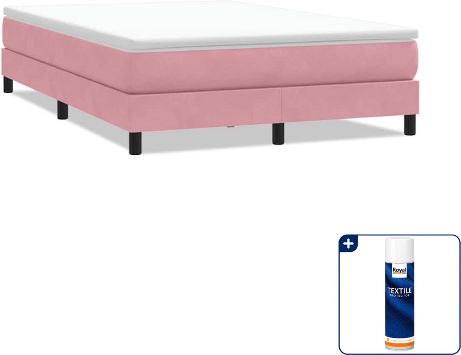 vidaXL Boxspring Small double - 140 x 220 cm - fluweel - roze - Inclusief textielbeschermer 500 ml Bruin