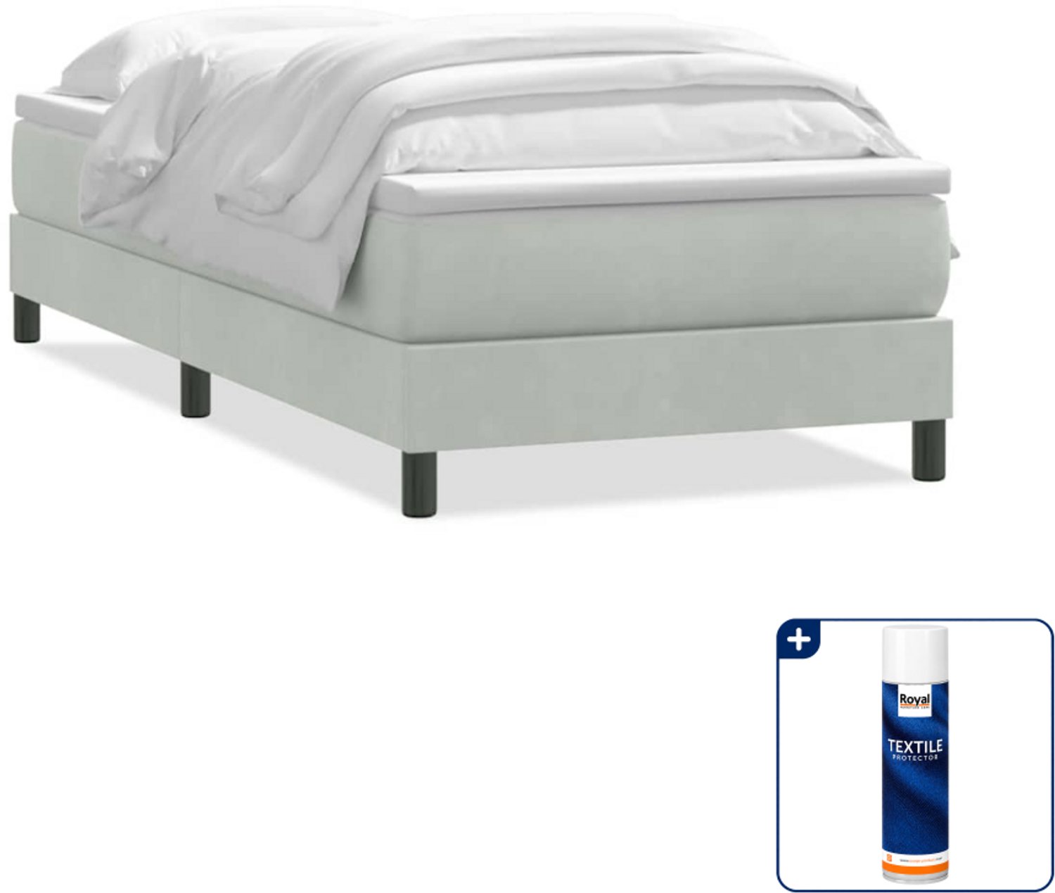vidaXL boxspring met matras 80 x 220 cm - fluweel - lichtgrijs - Inclusief textielbeschermer 500 ml Bruin