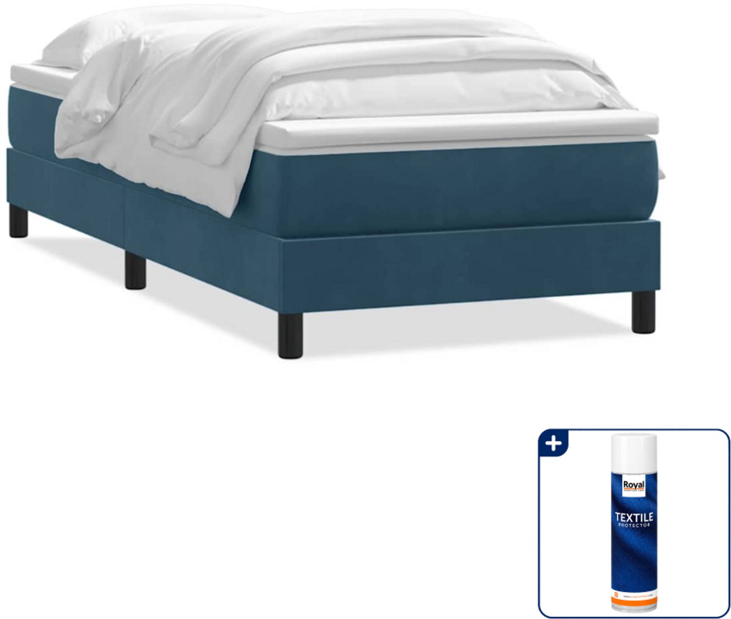 vidaXL boxspring met matras 80 x 220 cm - fluweel - donkerblauw - Inclusief textielbeschermer 500 ml Bruin
