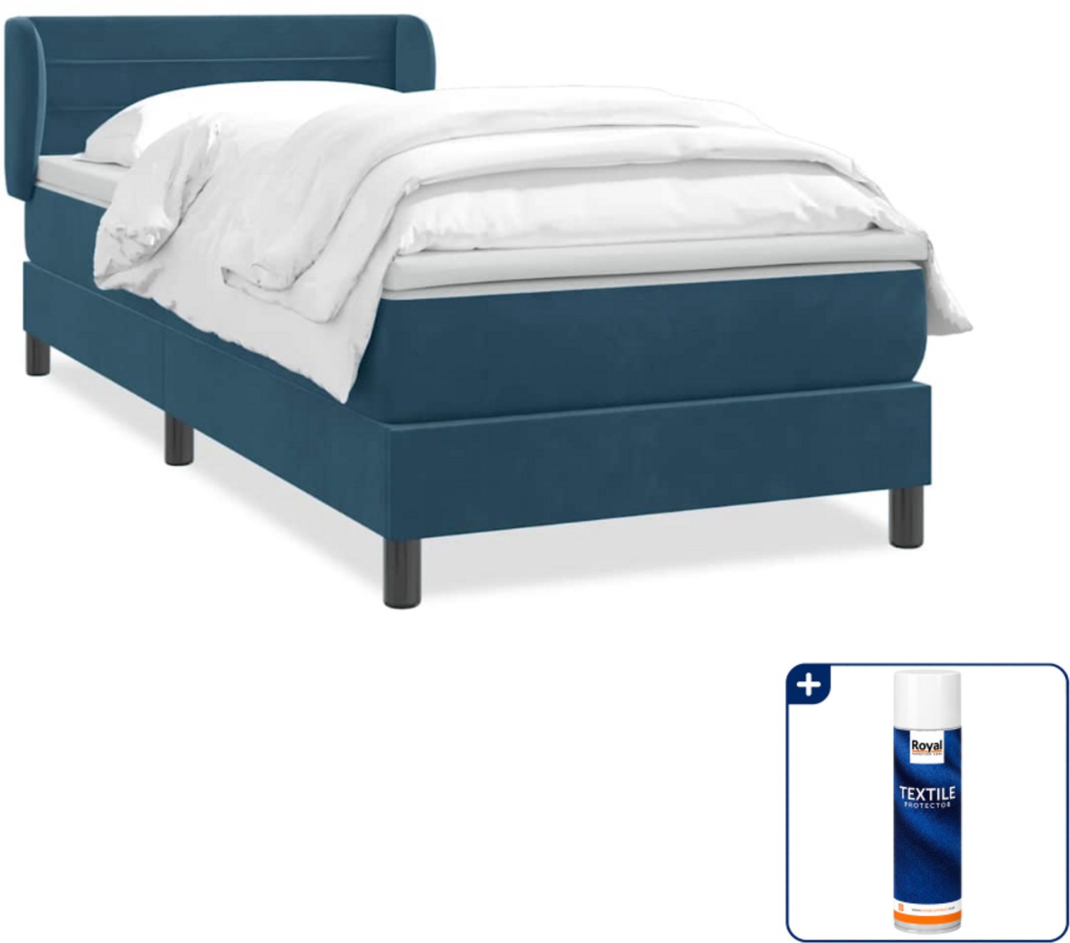 vidaXL boxspring met matras 80 x 220 cm - fluweel - donkerblauw - Inclusief textielbeschermer 500 ml Bruin