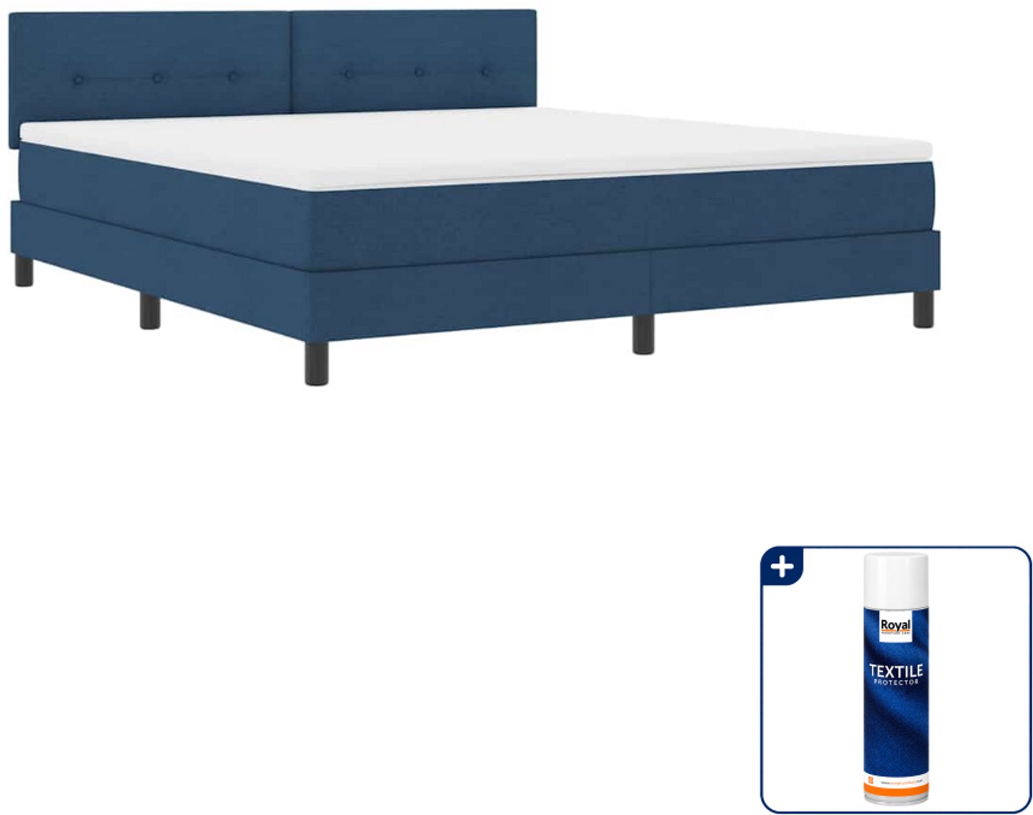 vidaXL Boxspring Kingsize - 180 x 200 cm - blauw - Inclusief textielbeschermer 500 ml
