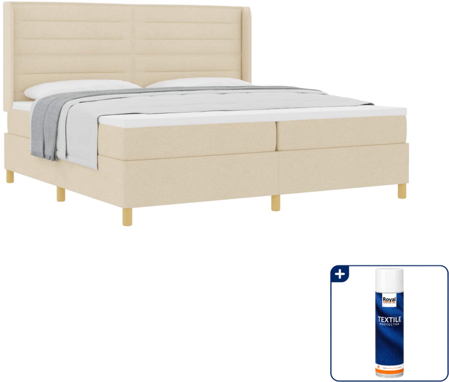 vidaXL boxspringbed - 200 x 200 cm - stof - crème - Inclusief textielbeschermer 500 ml