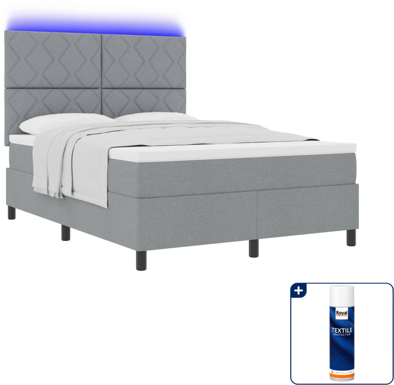 vidaXL Boxspring bed met matras - Queensize - 160 x 200 cm - lichtgrijs - Inclusief textielbeschermer 500 ml