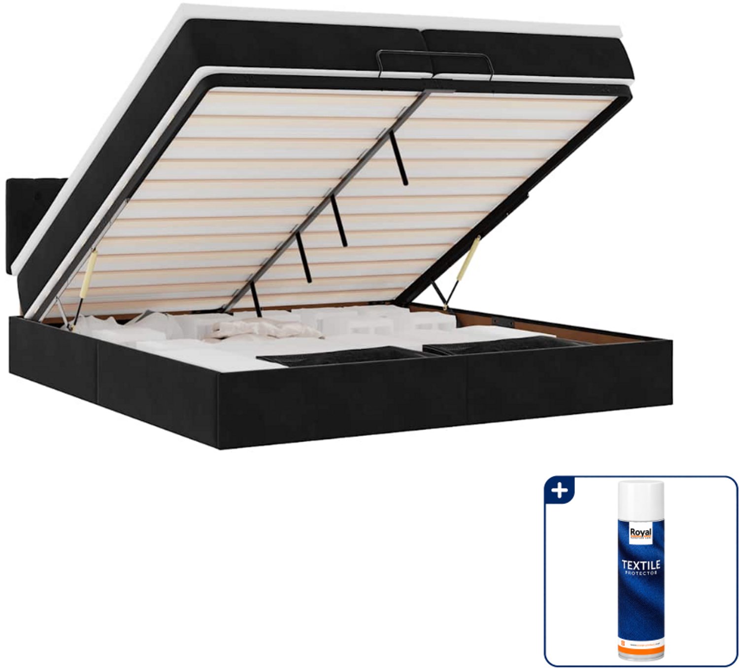 vidaXL Ottoman bed Super kingsize - 200 x 200 cm - fluweel - zwart - Inclusief textielbeschermer 500 ml Grijs
