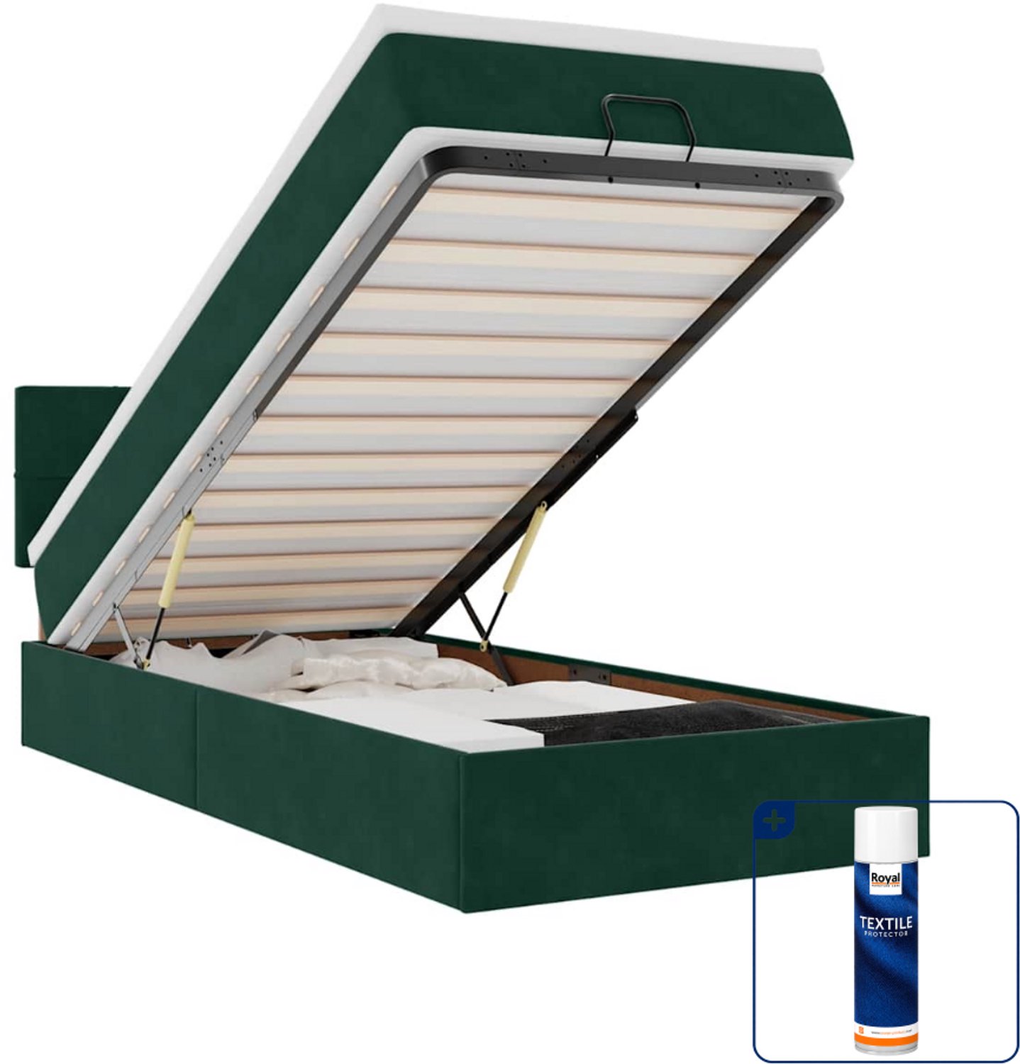 vidaXL ottoman bed met matras 90 x 200 cm - fluweel - donkergroen - Inclusief textielbeschermer 500 ml Wit