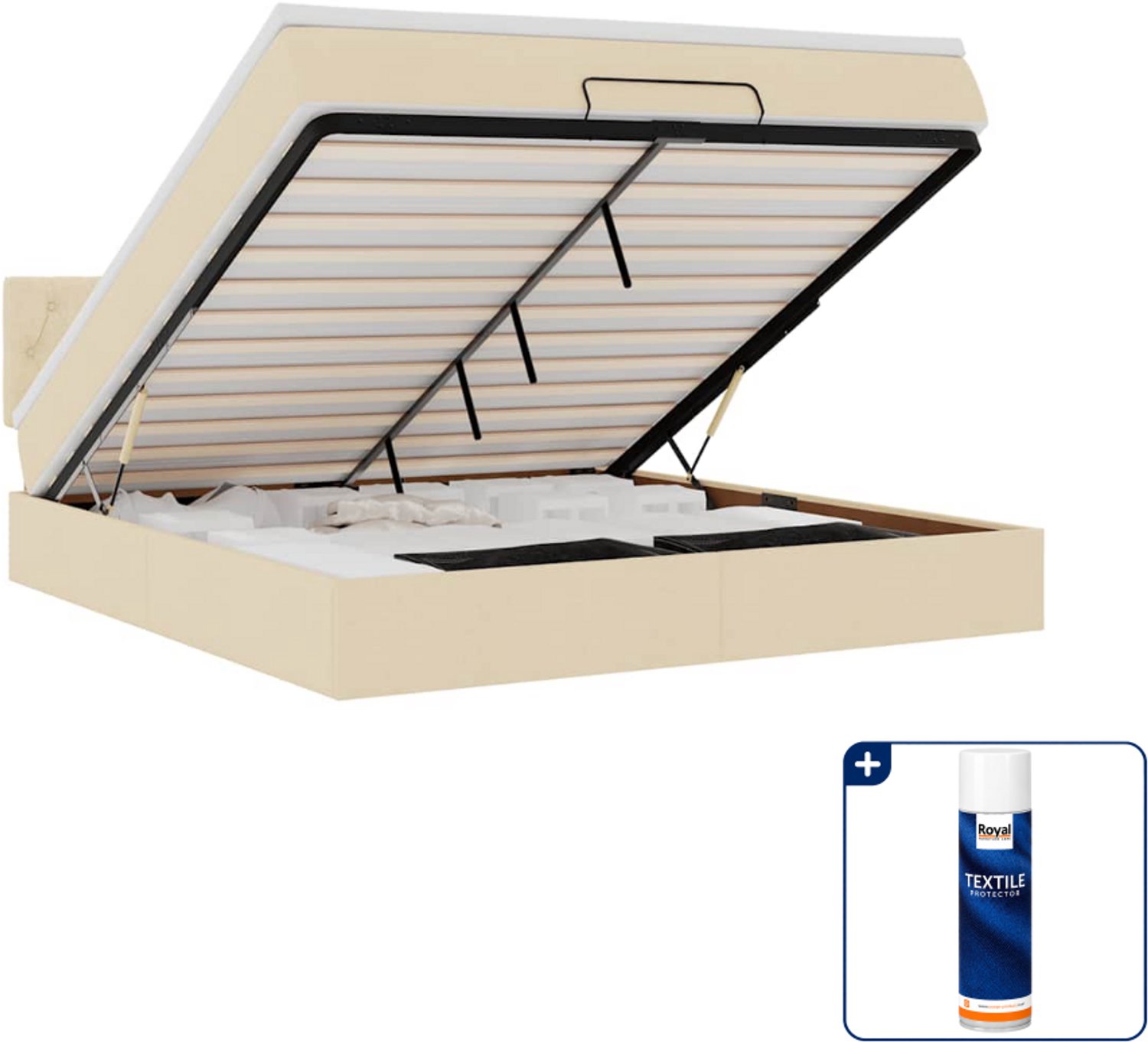 vidaXL Kingsize ottomaan bed met matras - 180 x 200 cm - crèmekleurig - Inclusief textielbeschermer 500 ml Grijs