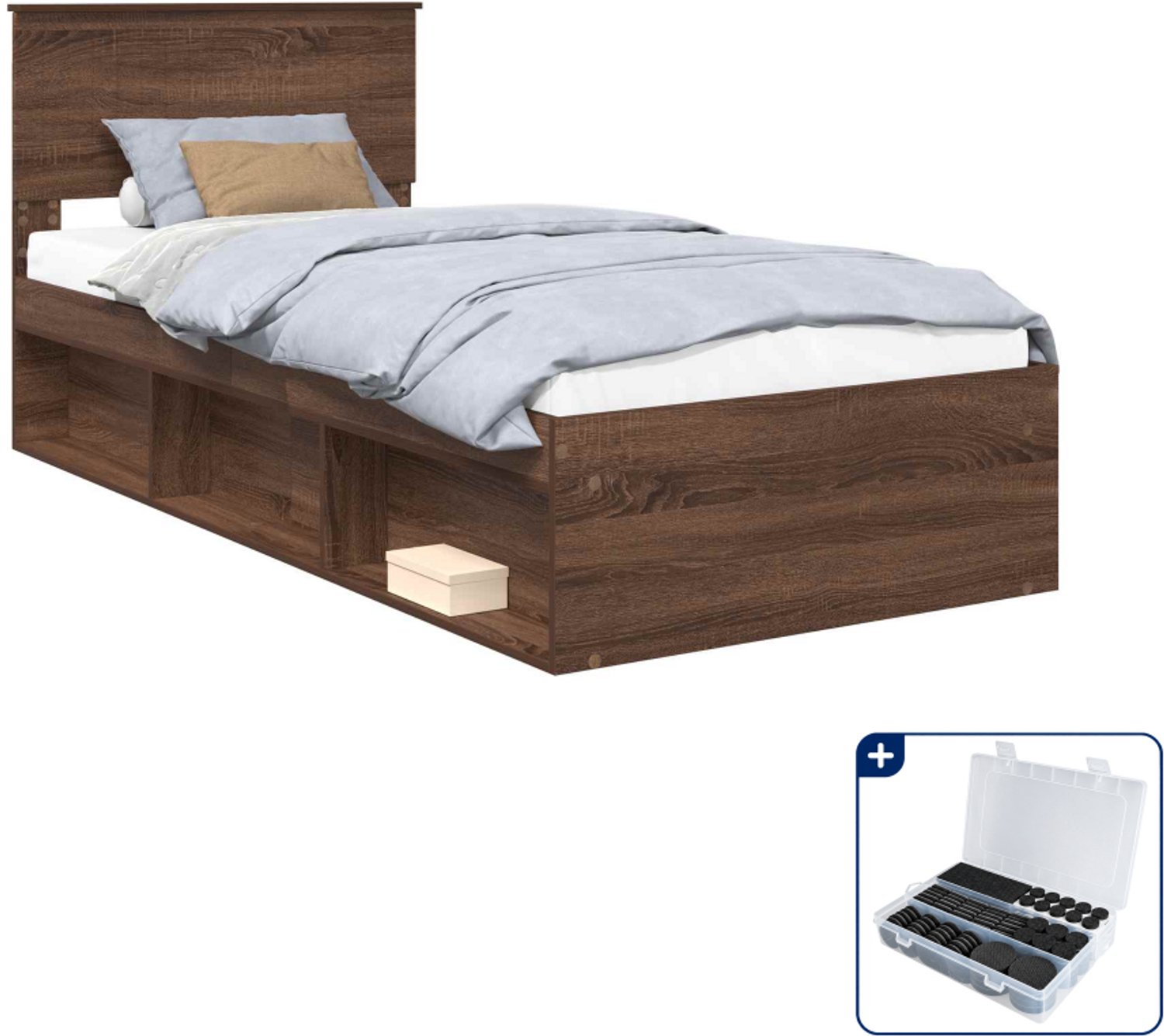 vidaXL Bedframe - 90 x 200 cm - bruin eiken - Inclusief antikrasvilt 177-delig