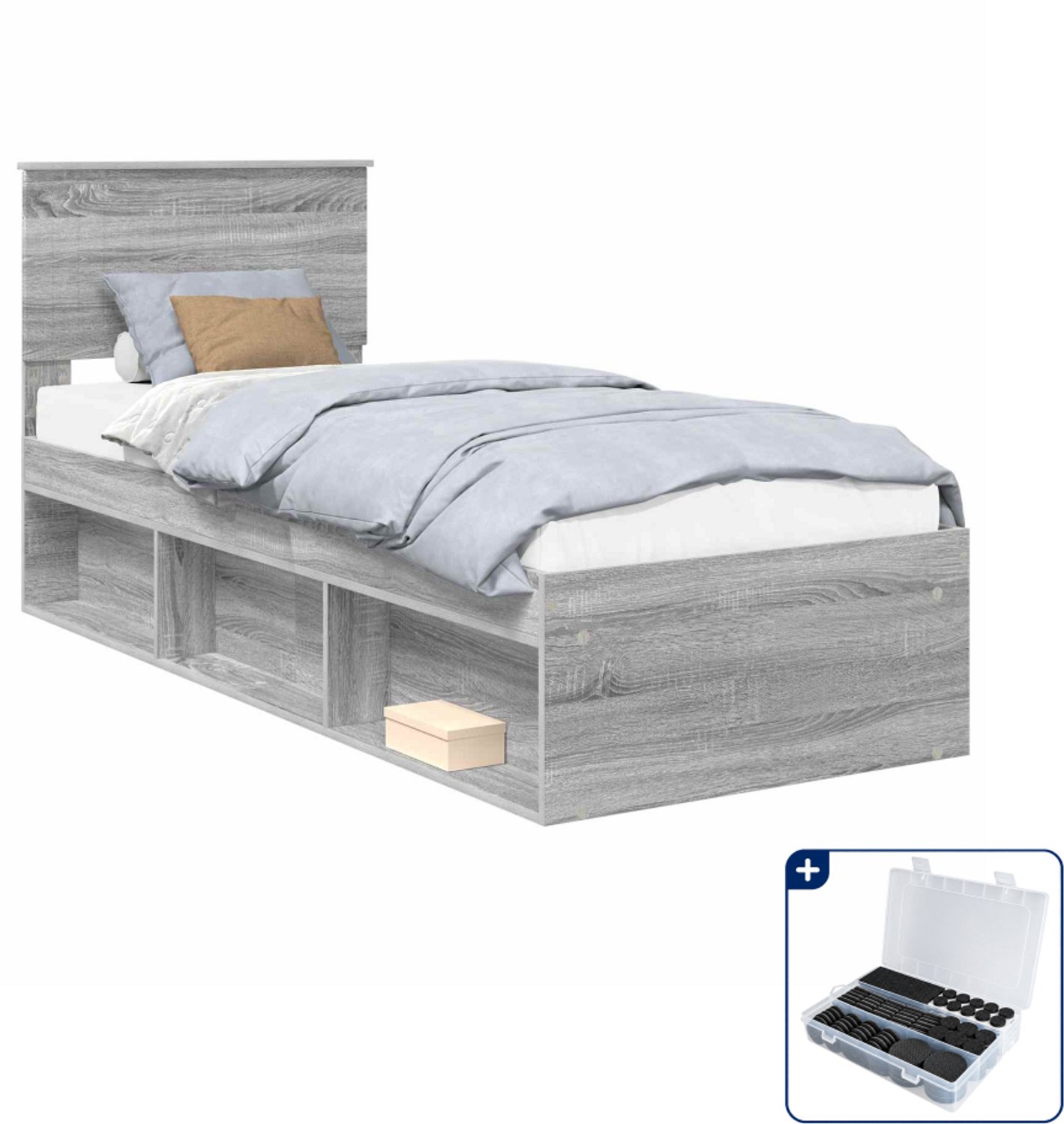 vidaXL Bedframe - 75 x 190 cm - grijs sonoma - Inclusief antikrasvilt 177-delig Bruin