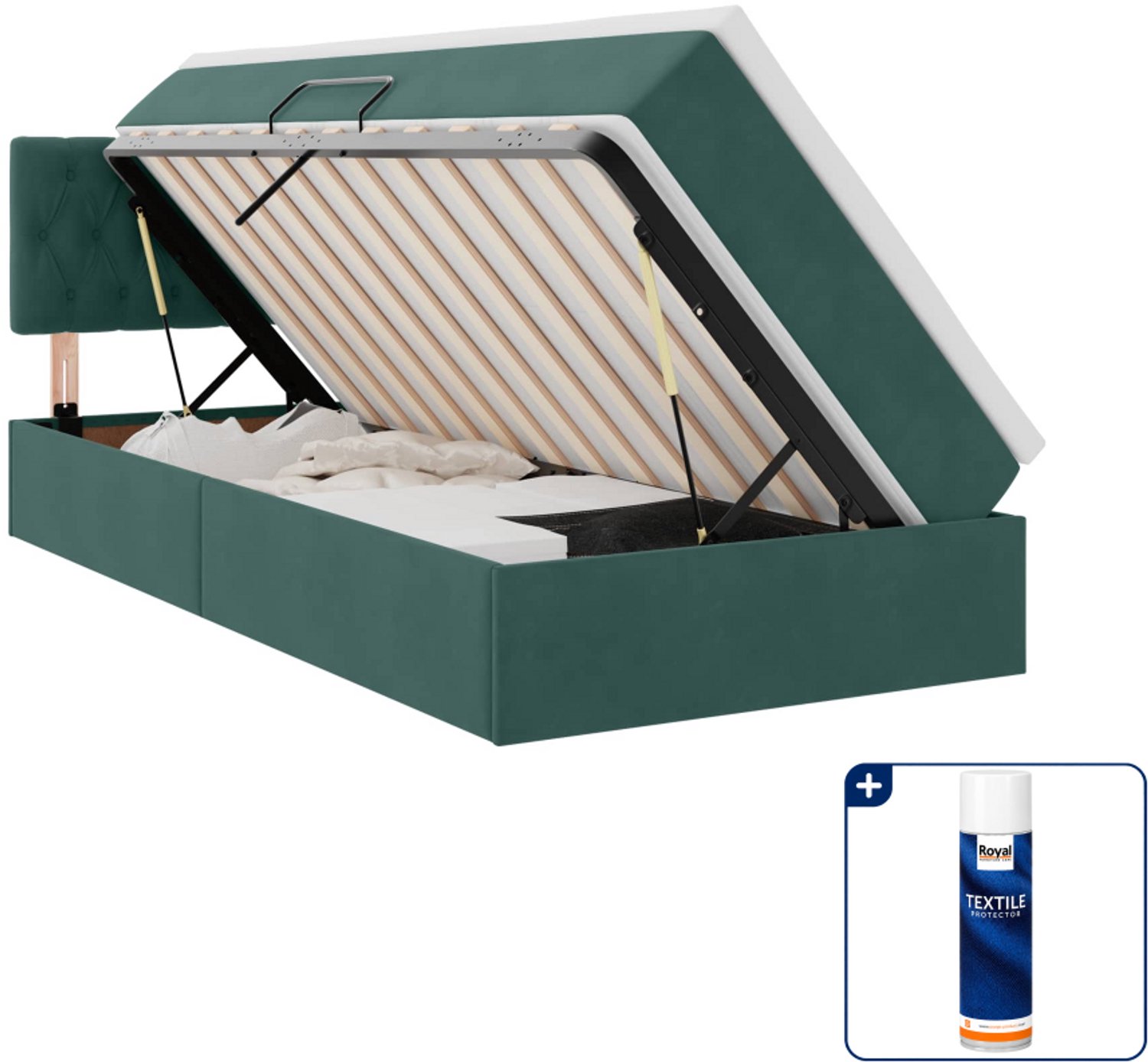 vidaXL opbergbed - 100 x 200 cm - fluweel - donkergroen - Inclusief textielbeschermer 500 ml Zwart