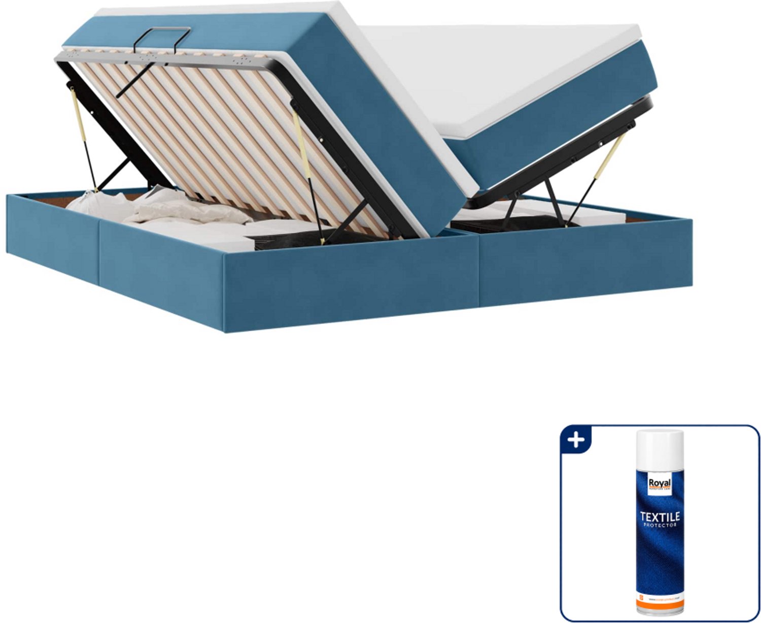 vidaXL Kingsize opbergbed met matras - 180 x 200 cm - fluweel - donkerblauw - Inclusief textielbeschermer 500 ml Zwart