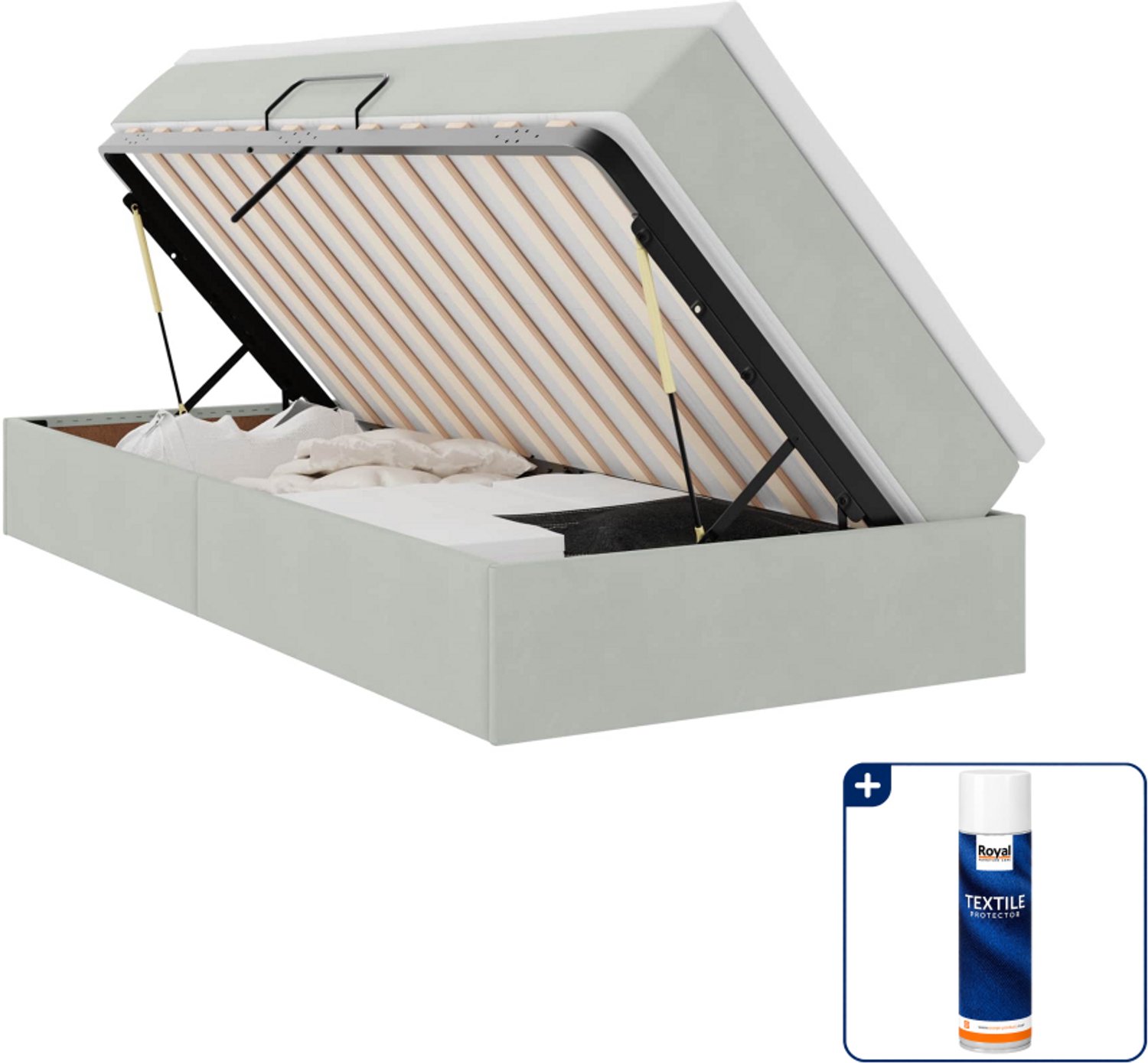 vidaXL opbergbed met matras - 100 x 200 cm - fluweel - lichtgrijs - Inclusief textielbeschermer 500 ml