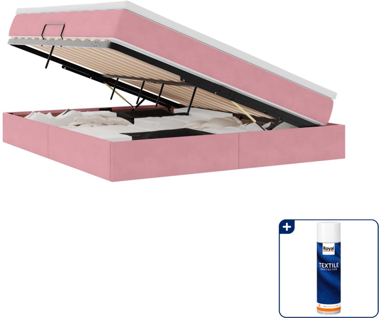 vidaXL Kingsize opbergbed - 180 x 200 cm - fluweel - roze - Inclusief textielbeschermer 500 ml Lichtgrijs