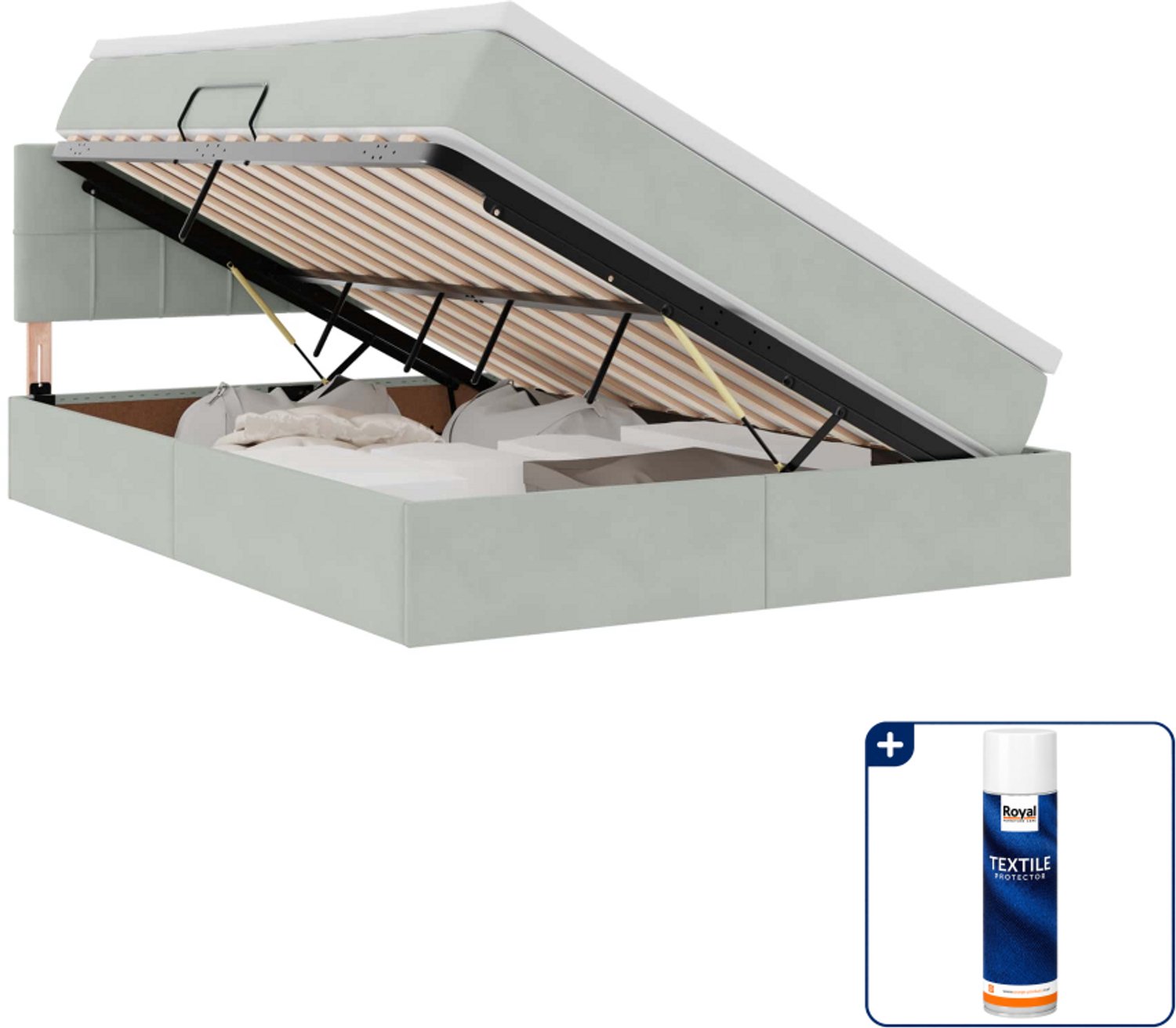 vidaXL opbergbed - Small double - 140 x 200 cm - lichtgrijs - Inclusief textielbeschermer 500 ml Blauw