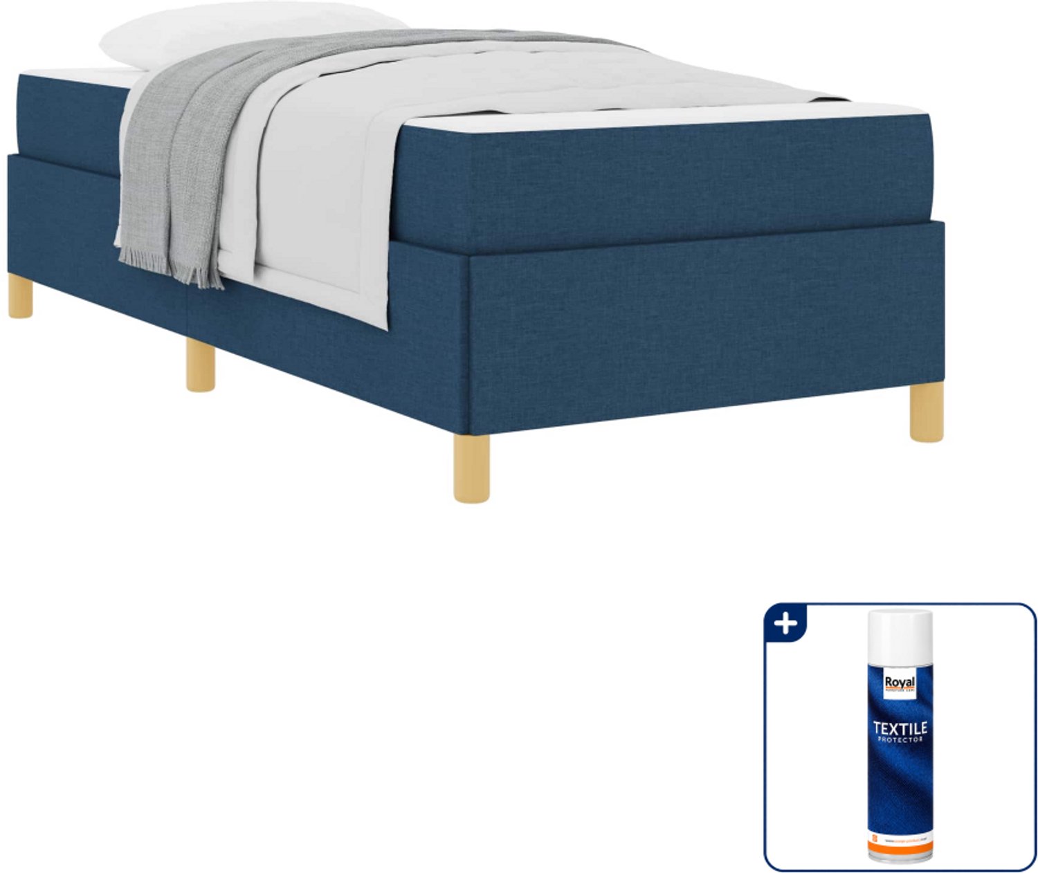 vidaXL bedframe met matras 90 x 200 cm - blauw - Inclusief textielbeschermer 500 ml Lichtgrijs