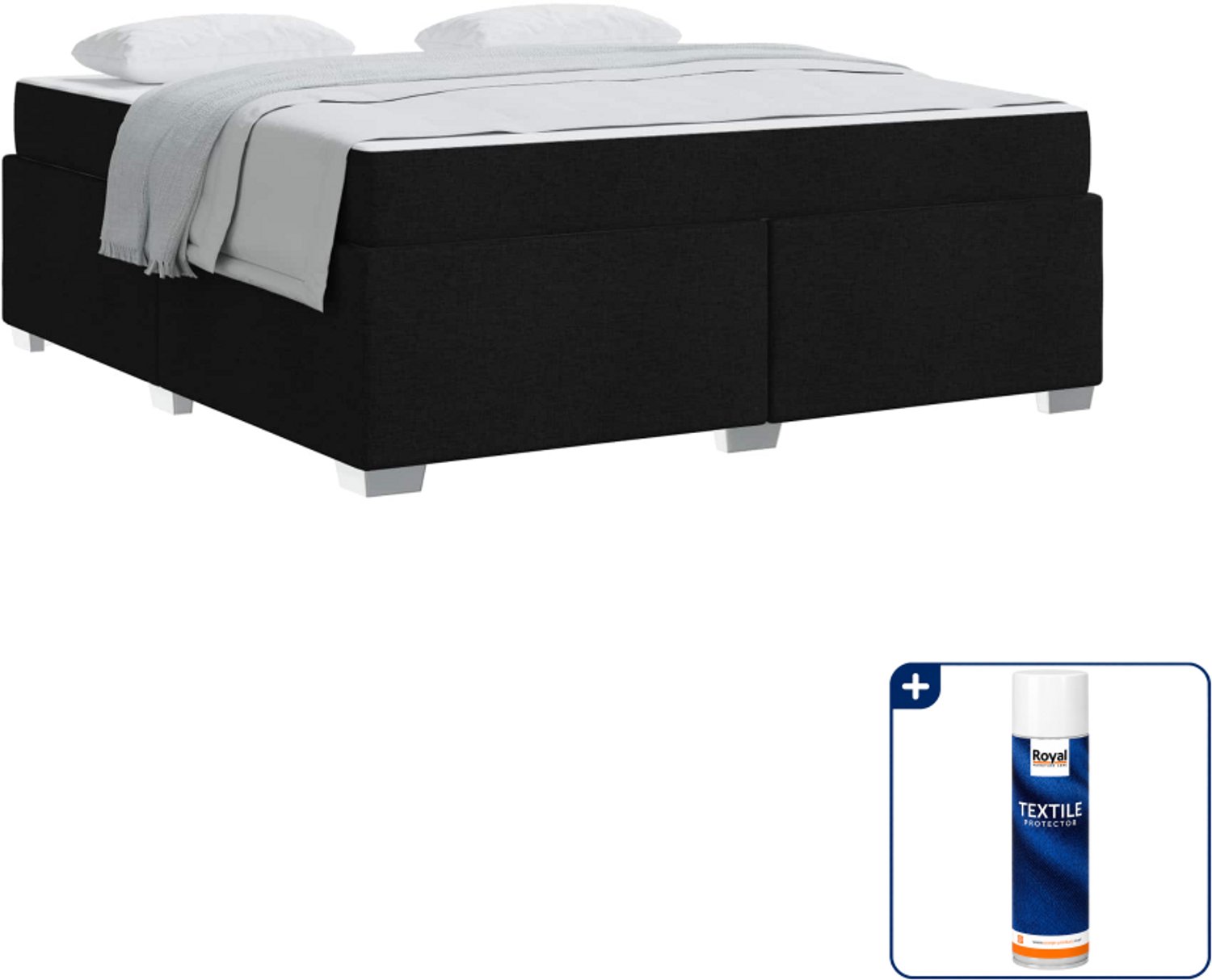 vidaXL Bed met matras - Kingsize - 180 x 200 cm - stof - zwart - Inclusief textielbeschermer 500 ml Grijs
