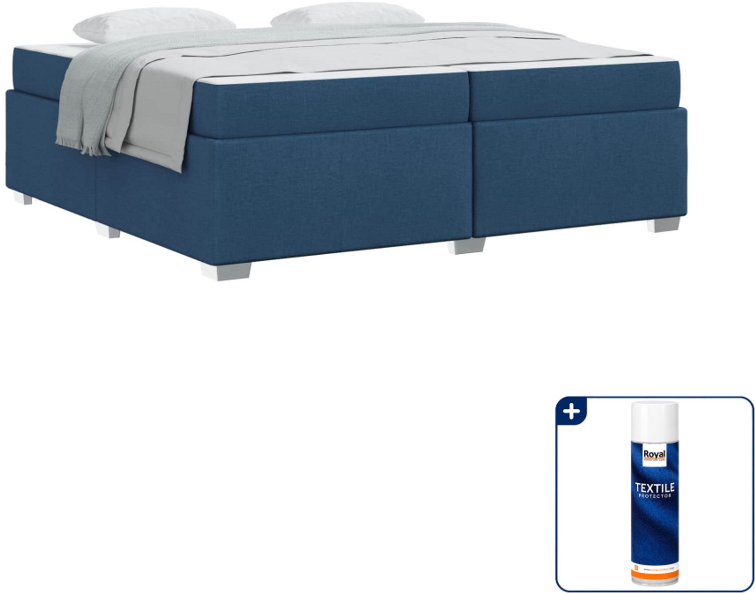 vidaXL bed met matras 200 x 200 cm - stof - blauw - Inclusief textielbeschermer 500 ml Wit