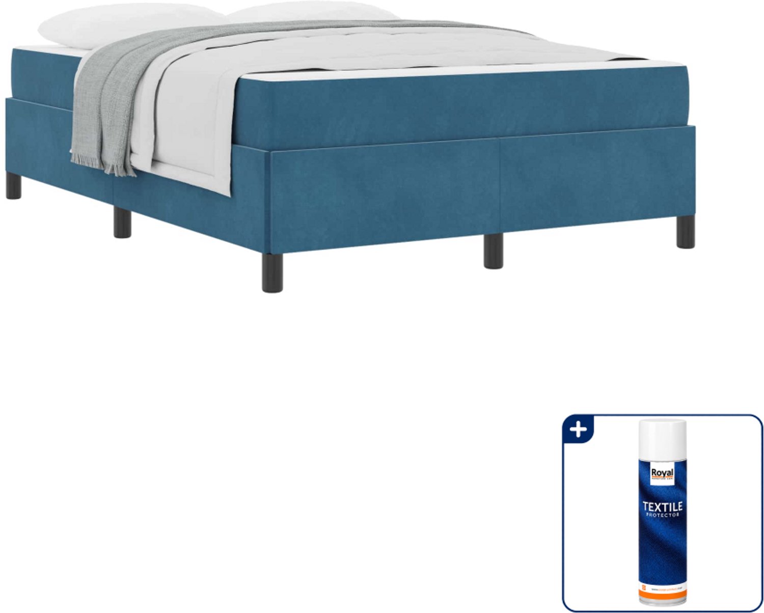 vidaXL bed met matras - Queensize - 160 x 200 cm - donkerblauw - Inclusief textielbeschermer 500 ml Grijs