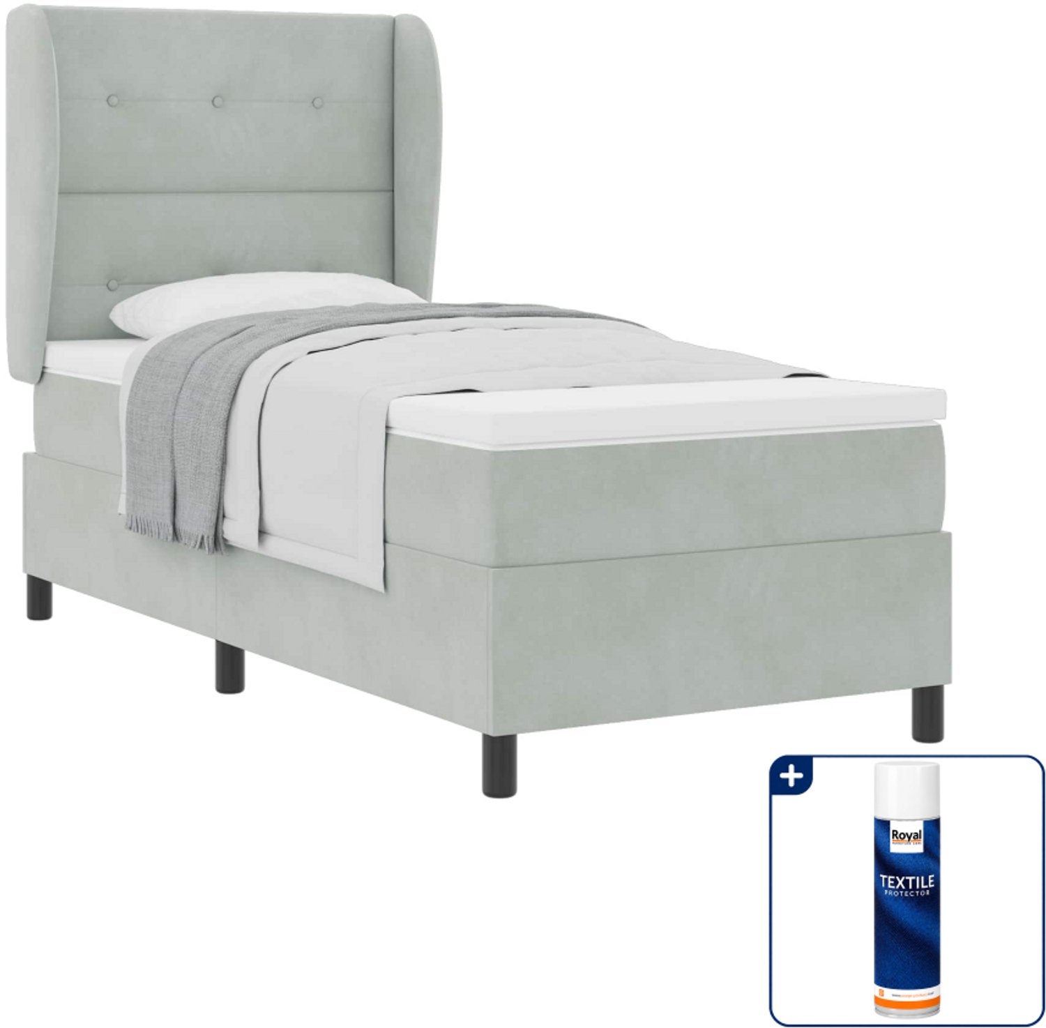 vidaXL boxspringbed - 90 x 200 cm - lichtgrijs - Inclusief textielbeschermer 500 ml