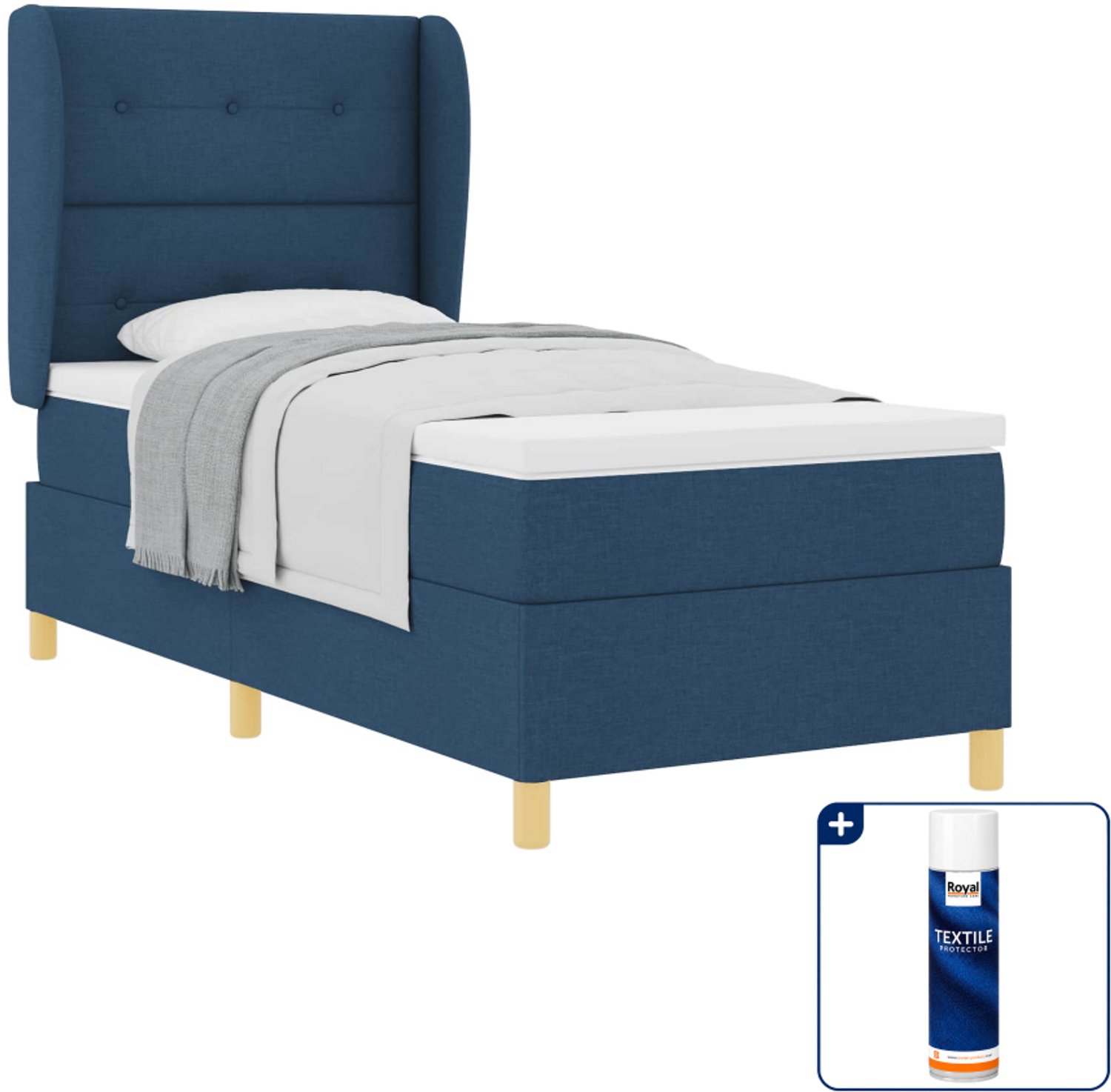 vidaXL boxspringbed - 100 x 200 cm - blauw - Inclusief textielbeschermer 500 ml