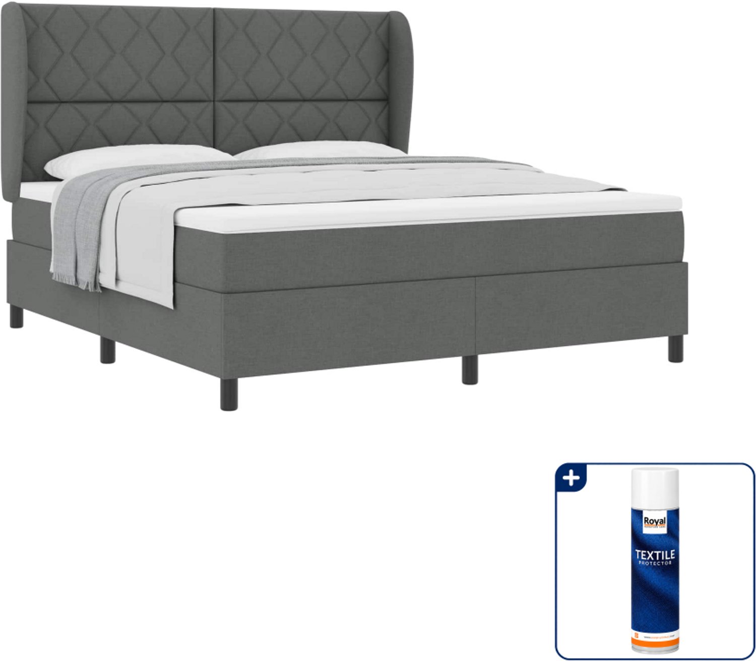vidaXL Kingsize boxspring met matras en topper - 180 x 200 cm - donkergrijs - Inclusief textielbeschermer 500 ml