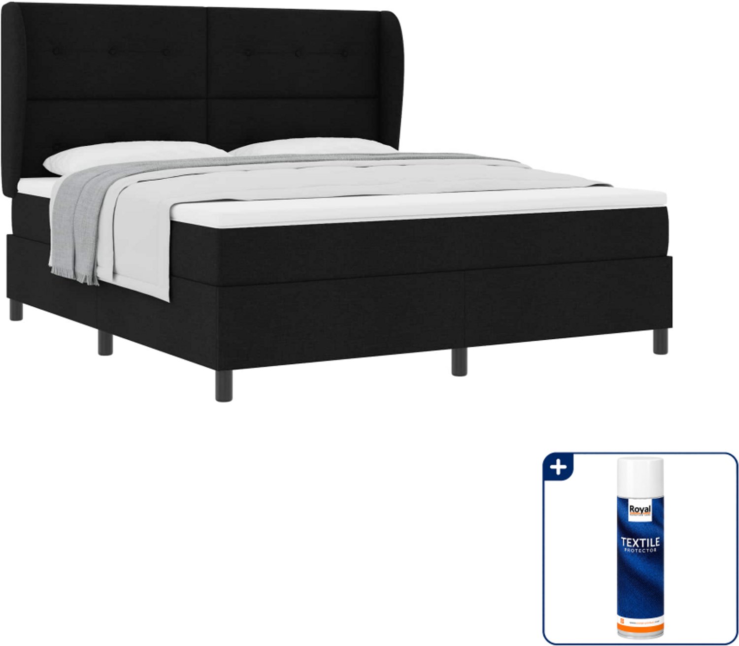 vidaXL boxspring met hoofdeinde - Kingsize - 180 x 200 cm - zwart - Inclusief textielbeschermer 500 ml