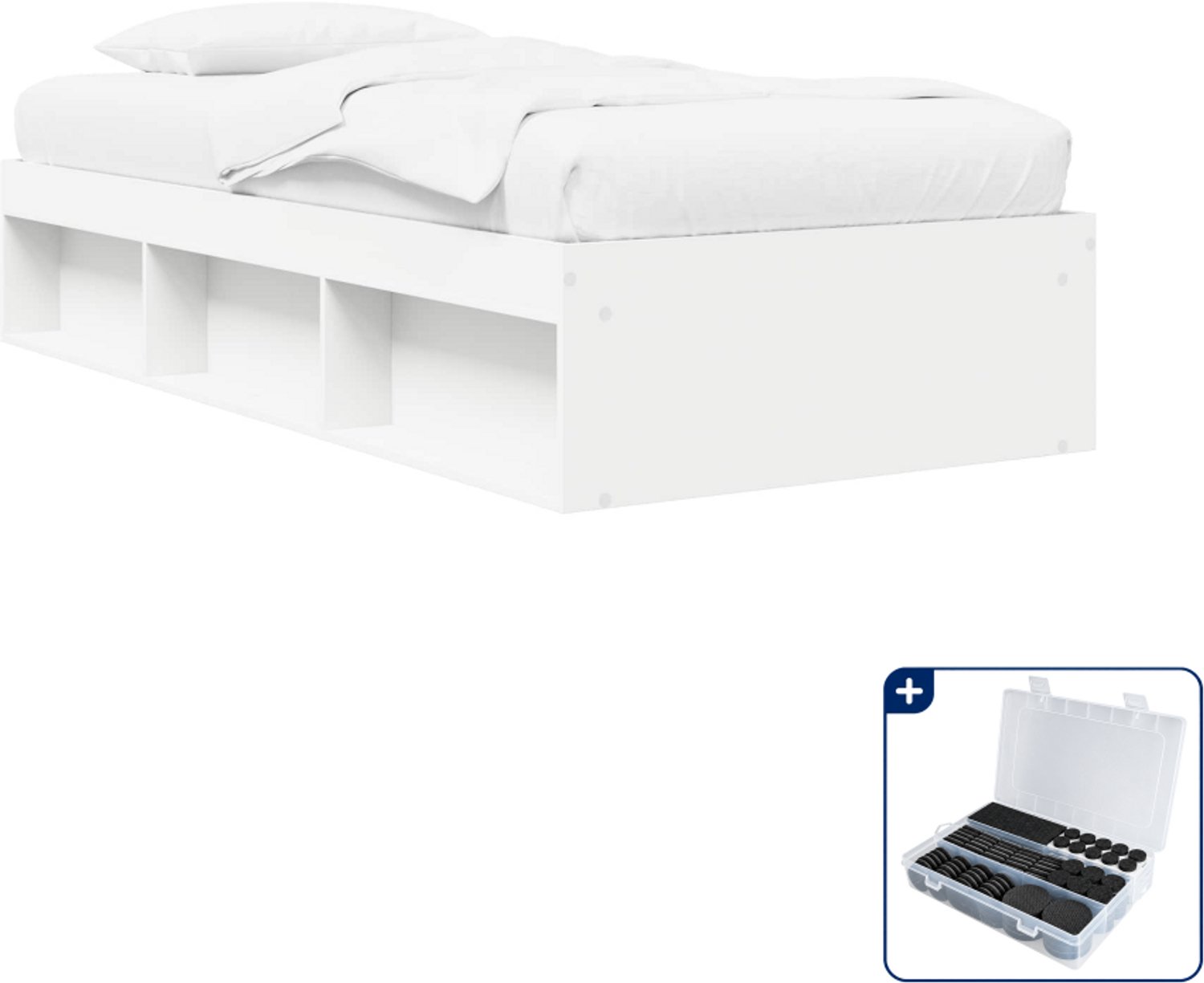 vidaXL bedframe met opslag - 80 x 200 cm - bewerkt hout - wit - Inclusief antikrasvilt 177-delig