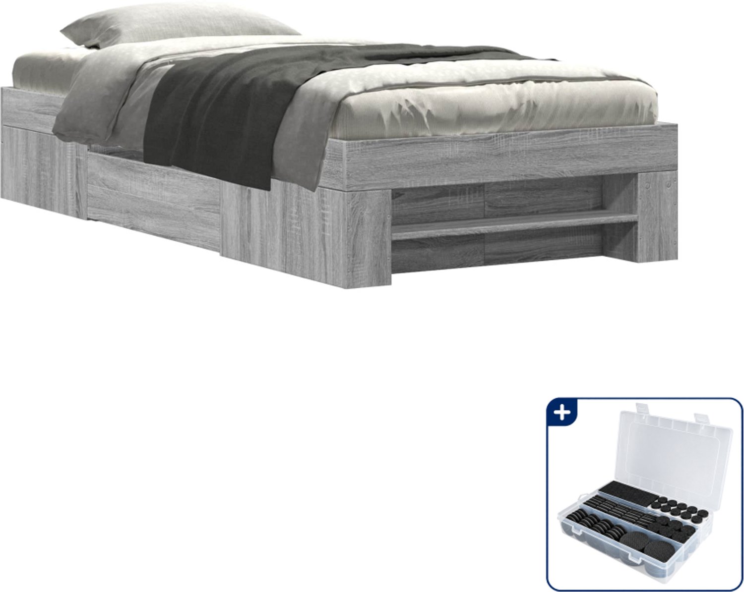 vidaXL bedframe met opbergruimte - 80 x 200 cm - bewerkt hout - grijs - Inclusief antikrasvilt 177-delig