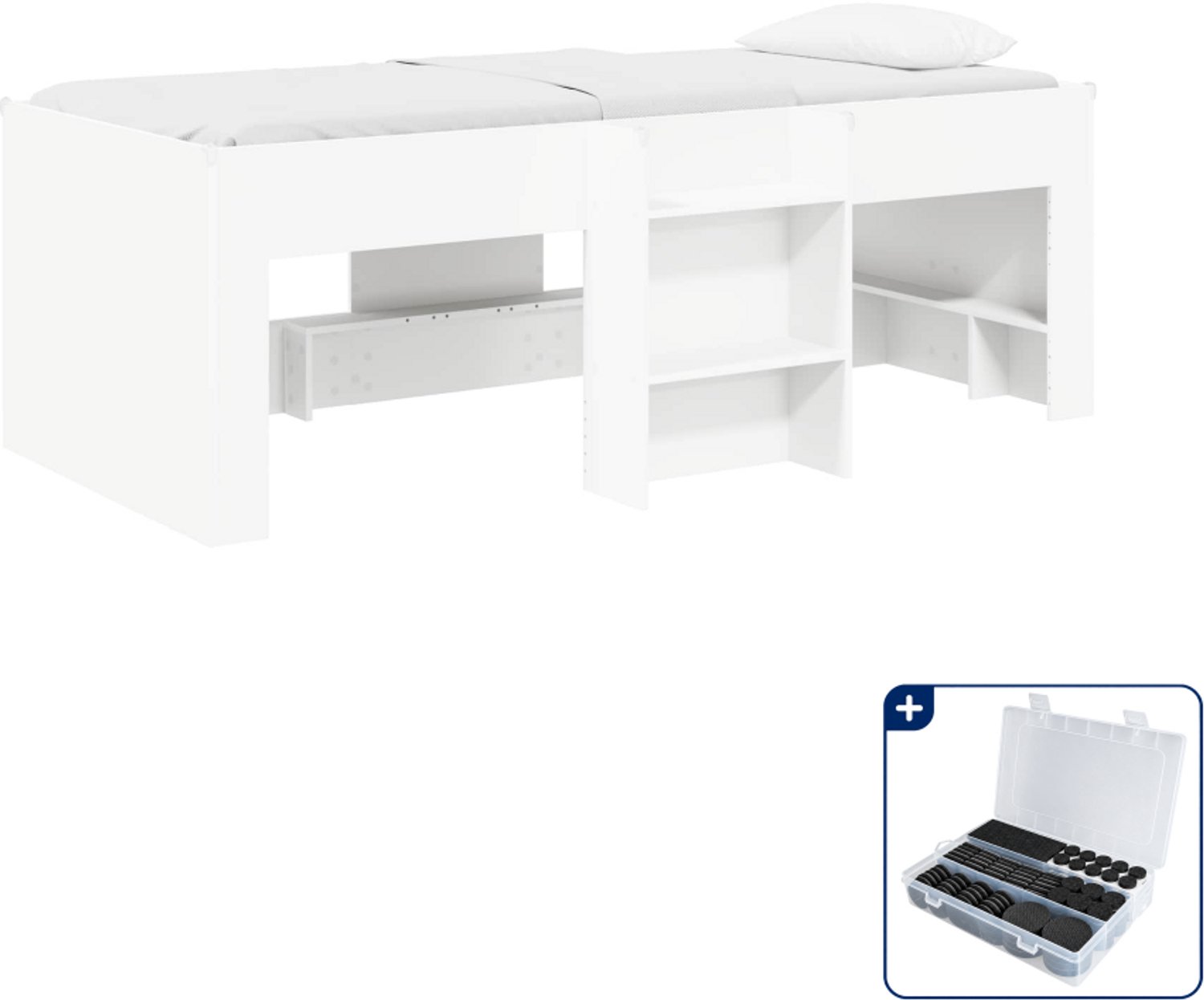 vidaXL kinder hoogslaper - 90 x 190 cm - bewerkt hout - wit - Inclusief antikrasvilt 177-delig