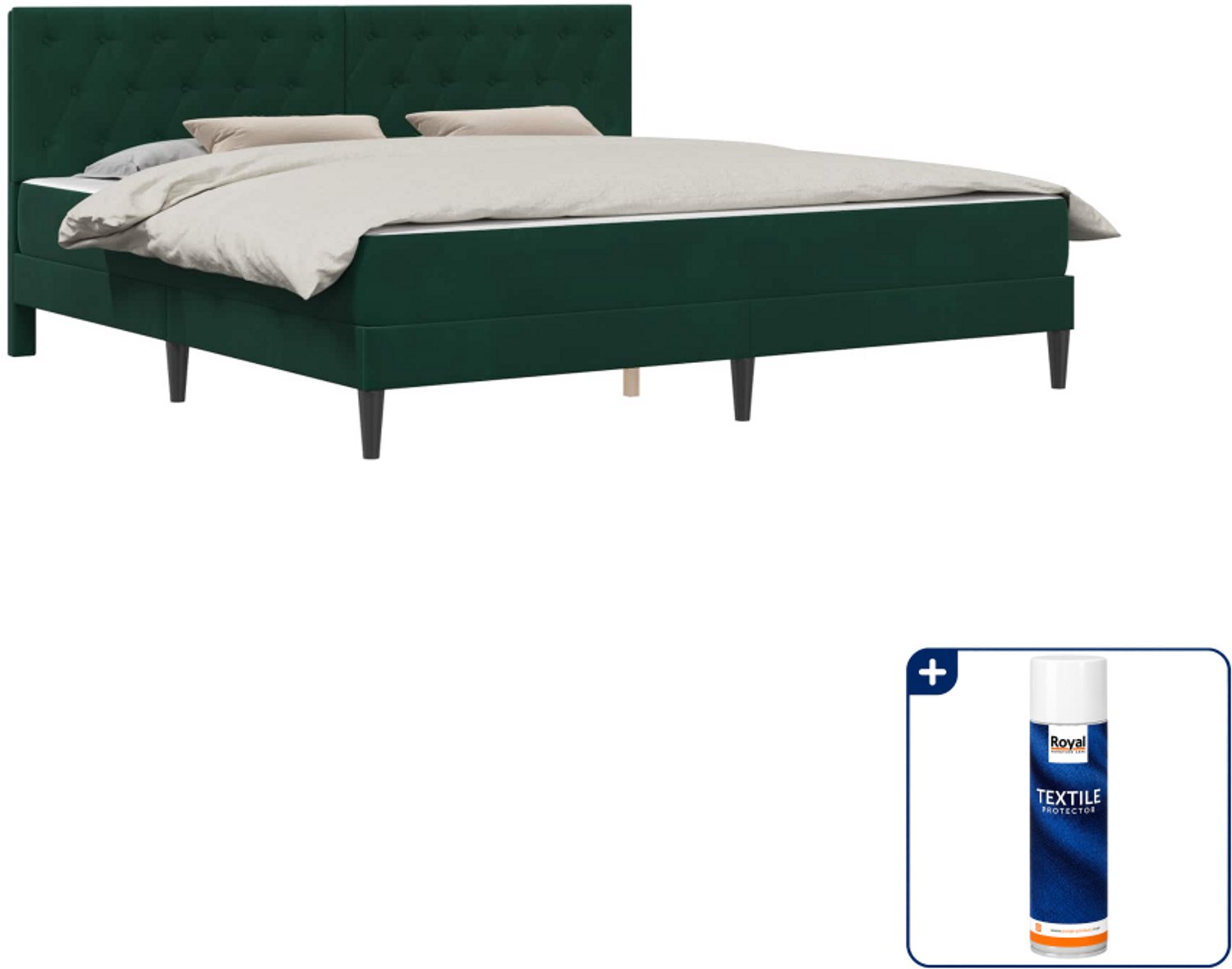 vidaXL Kingsize bed met matras 180 x 200 cm - fluweel - donkergroen - Inclusief textielbeschermer 500 ml