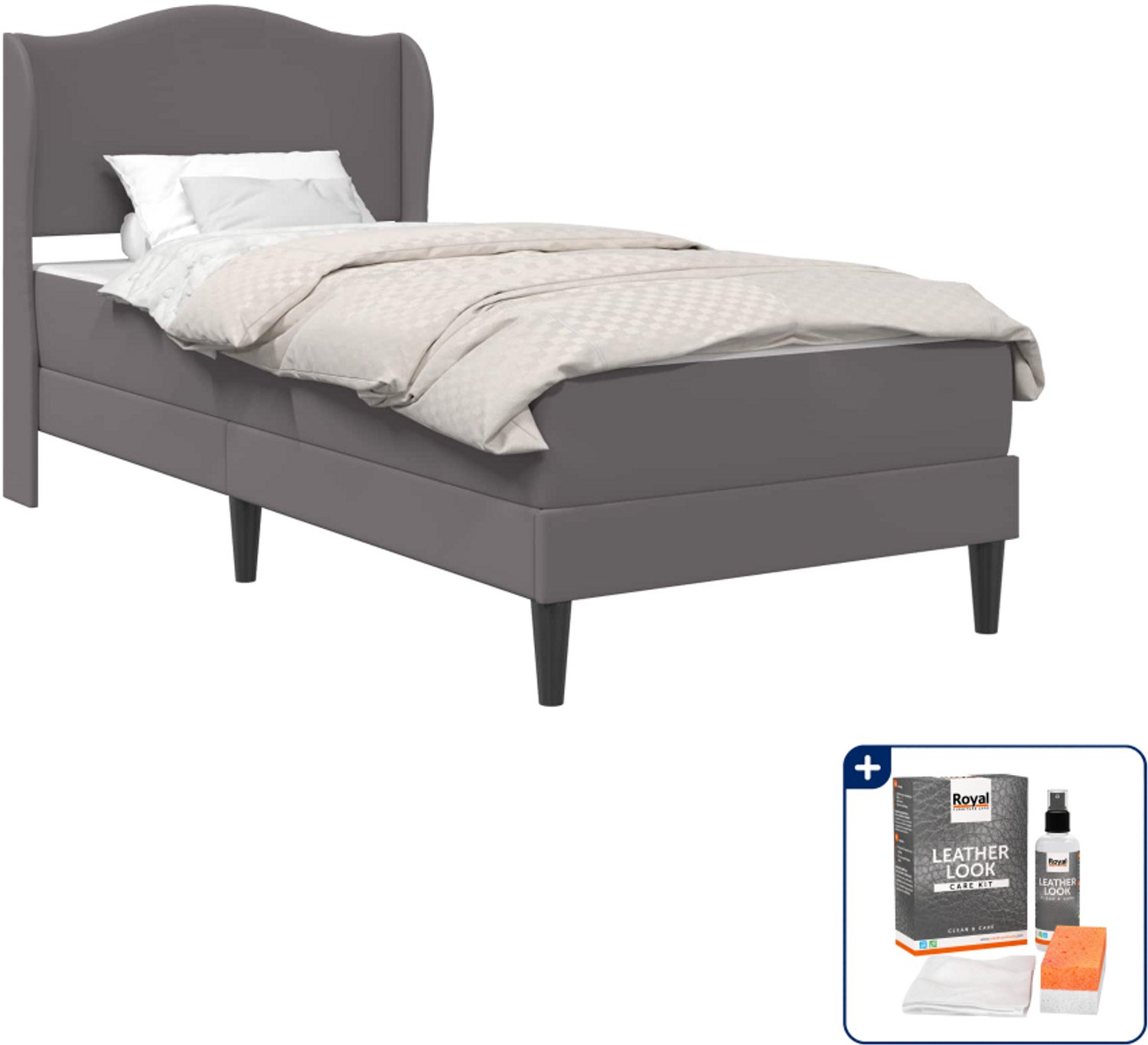 vidaXL Bedframe met matras - 90 x 190 cm - kunstleer - grijs - Inclusief onderhoudsset voor kunstleer 150 ml