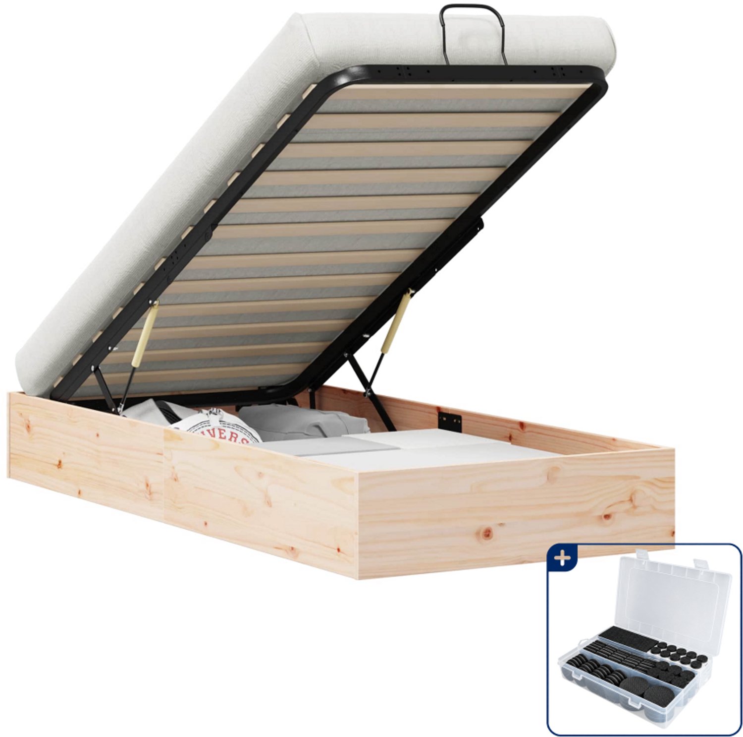 vidaXL ottoman bedframe - 90 x 200 cm - massief grenenhout - naturel - Inclusief antikrasvilt 177-delig Bruin