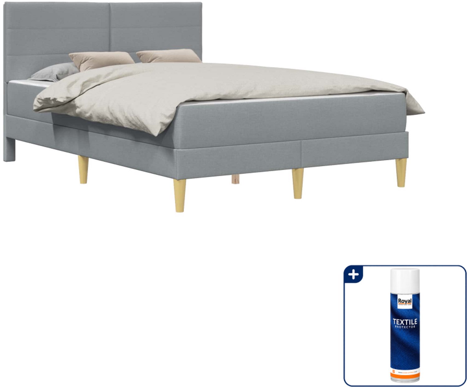 vidaXL Bedframe met matras 140 x 190 cm - polyester - lichtgrijs - Inclusief textielbeschermer 500 ml