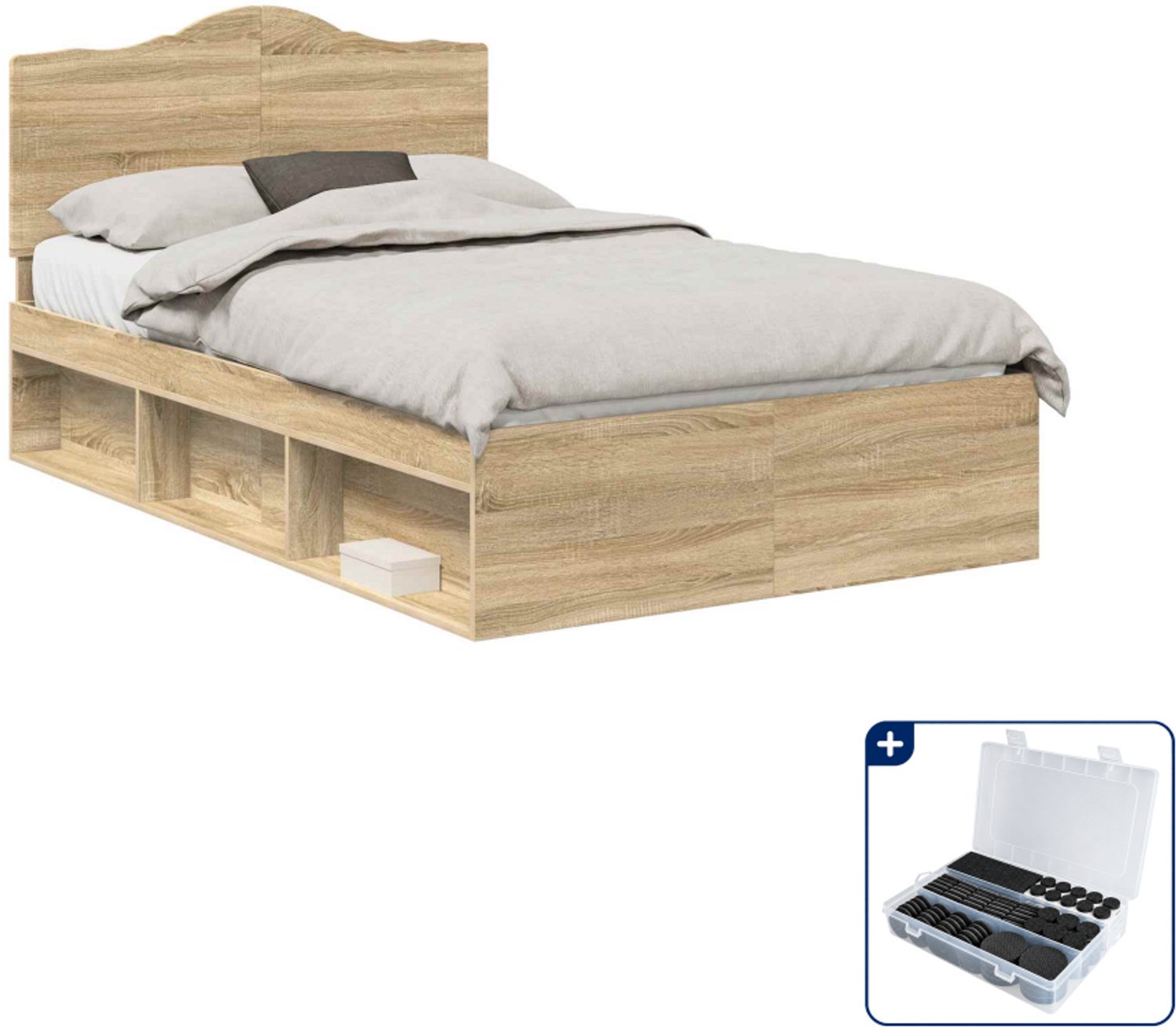 vidaXL bedframe - 120 x 190 cm - bewerkt hout - sonoma - Inclusief antikrasvilt 177-delig Bruin