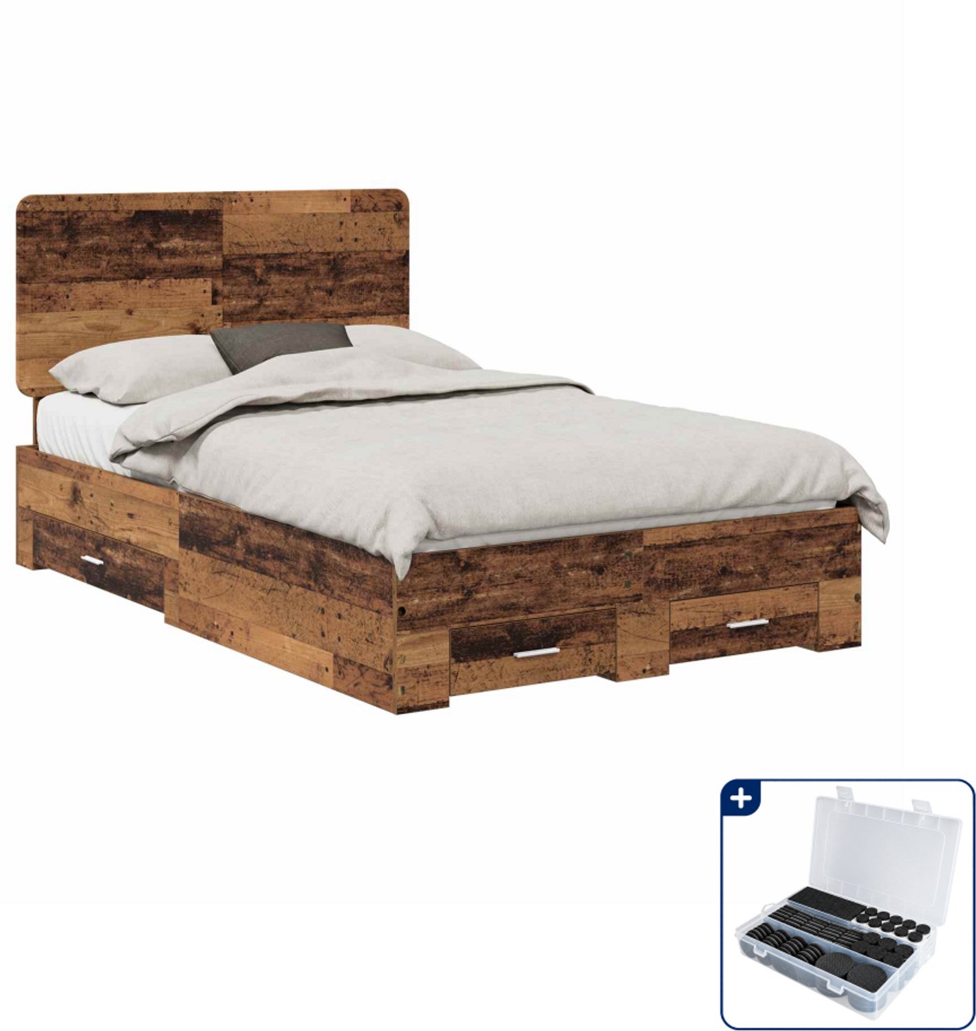 vidaXL bedframe - 120 x 190 cm - bewerkt hout - oudhout - Inclusief antikrasvilt 177-delig Bruin