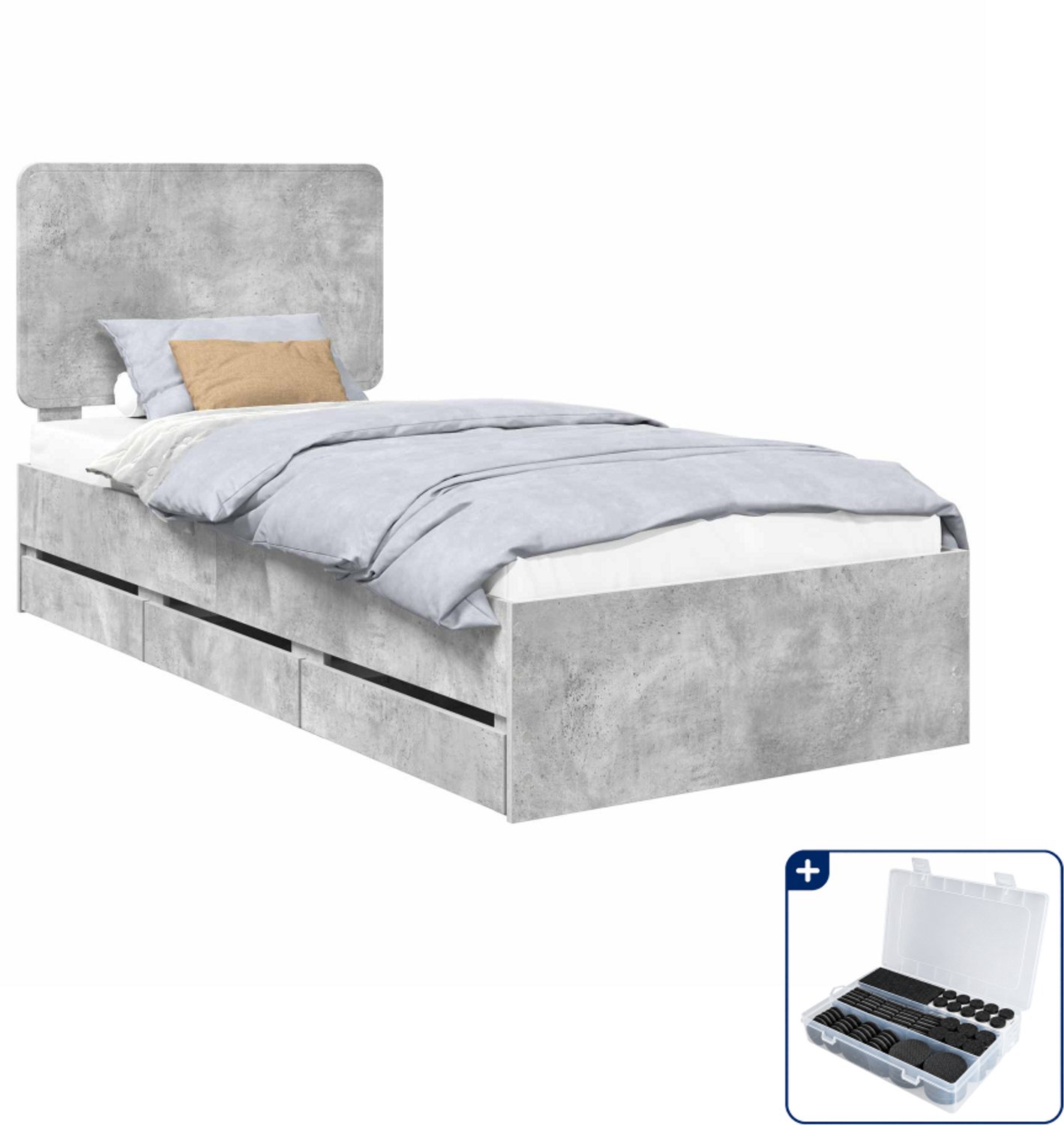 vidaXL bedframe met 6 laden - 75 x 190 cm - bewerkt hout - beton grijs - Inclusief antikrasvilt 177-delig