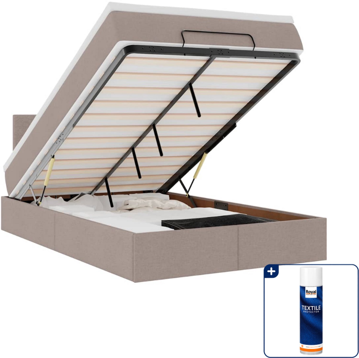 vidaXL bed met matras en LED - 120 x 190 cm - stof - taupe - Inclusief textielbeschermer 500 ml