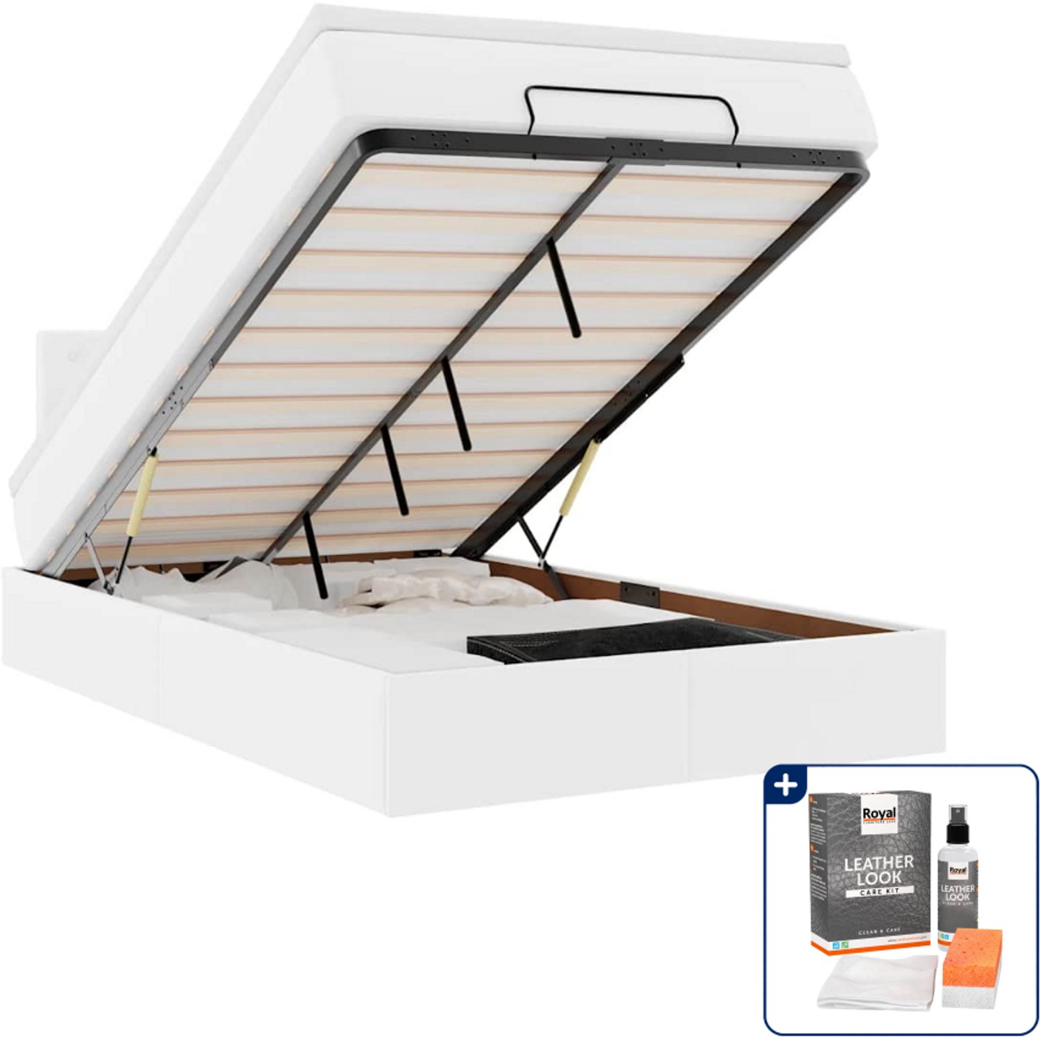 vidaXL Ottoman bed 120 x 200 cm - kunstleer - wit - Inclusief onderhoudsset voor kunstleer 150 ml Grijs