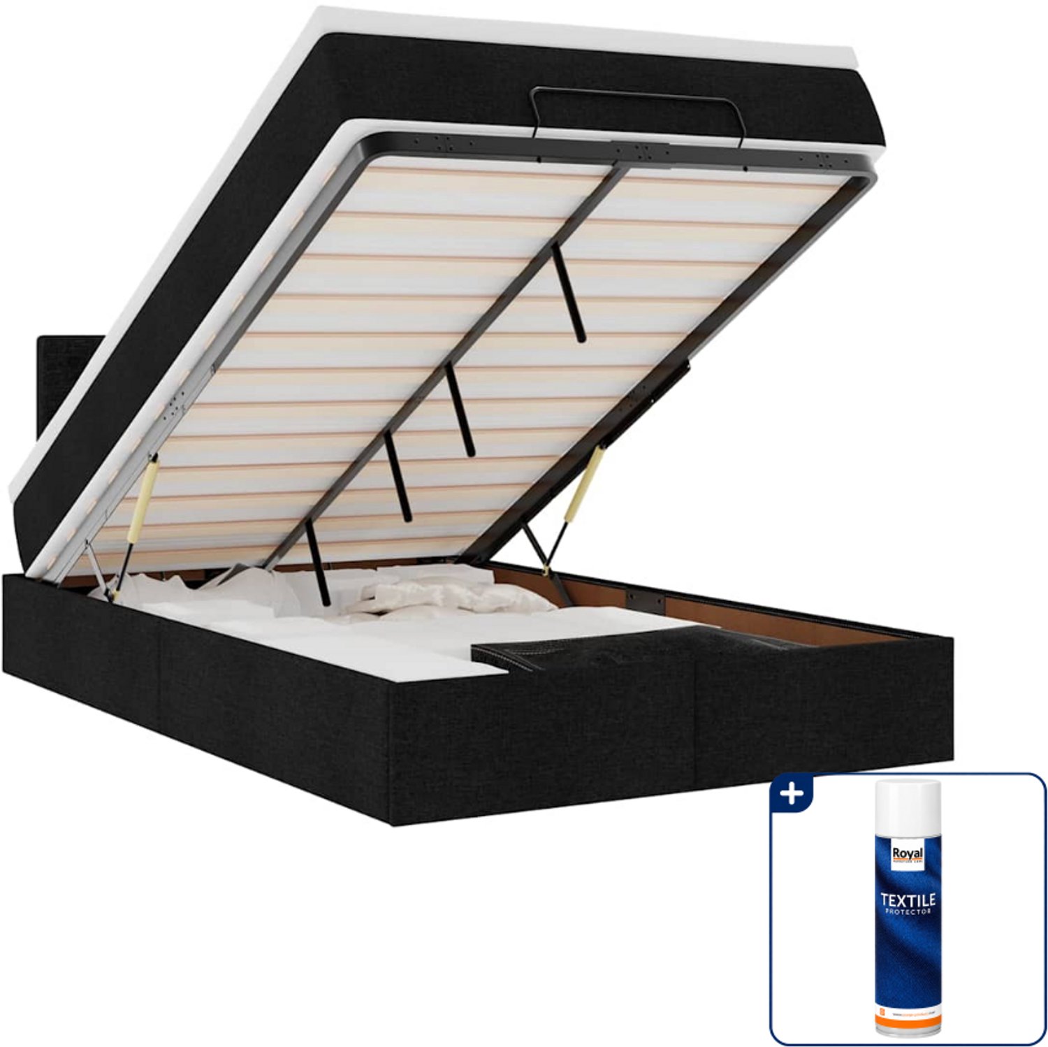 vidaXL ottoman bed met matras en LED - 120 x 200 cm - zwart - Inclusief textielbeschermer 500 ml Blauw