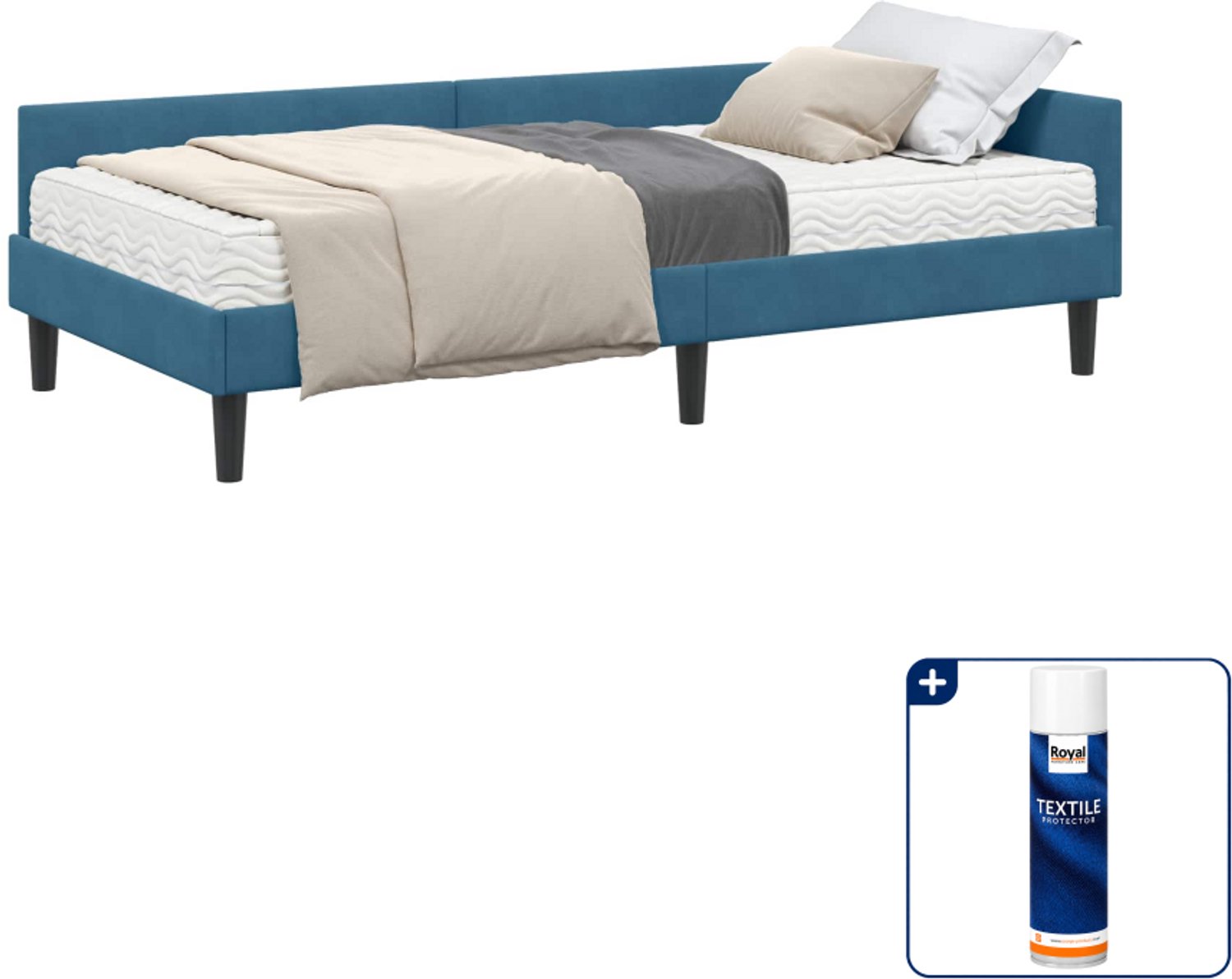 vidaXL hoekbedframe met matras - 80 x 200 cm - fluweel - blauw - Inclusief textielbeschermer 500 ml