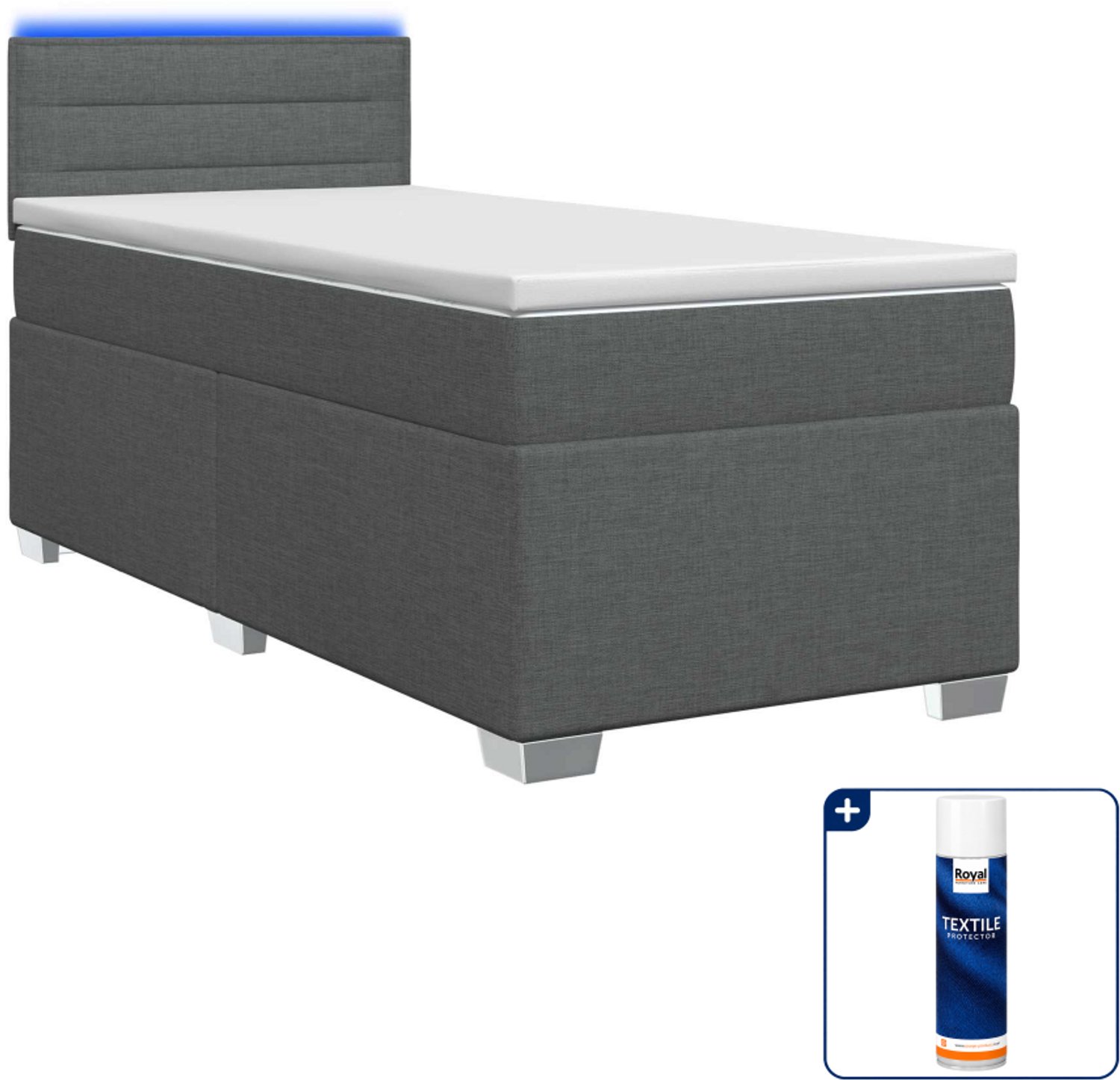 vidaXL Boxspring met matras en LED - 100 x 200 cm - donkergrijs - Inclusief textielbeschermer 500 ml