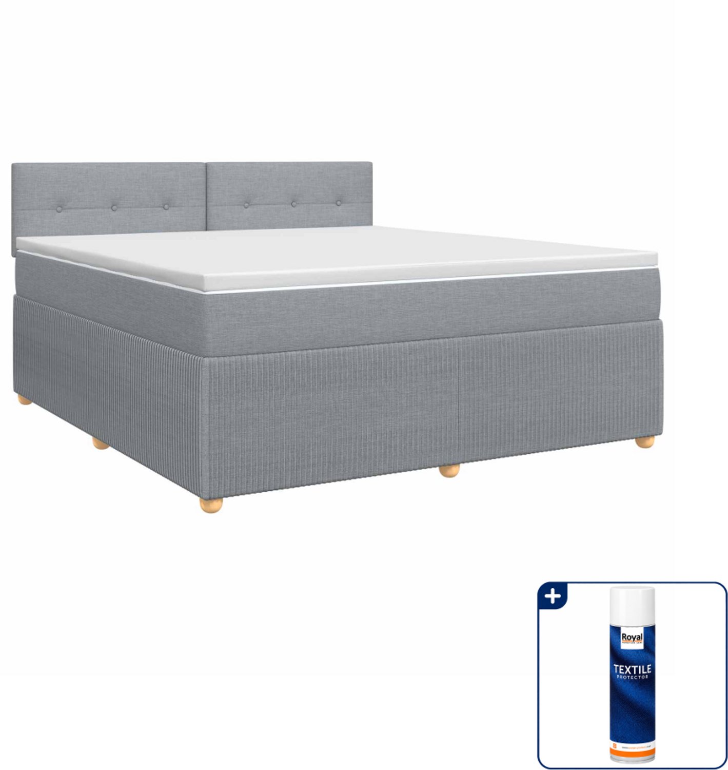 vidaXL Kingsize boxspringbed met matras - 180 x 200 cm - lichtgrijs - Inclusief textielbeschermer 500 ml