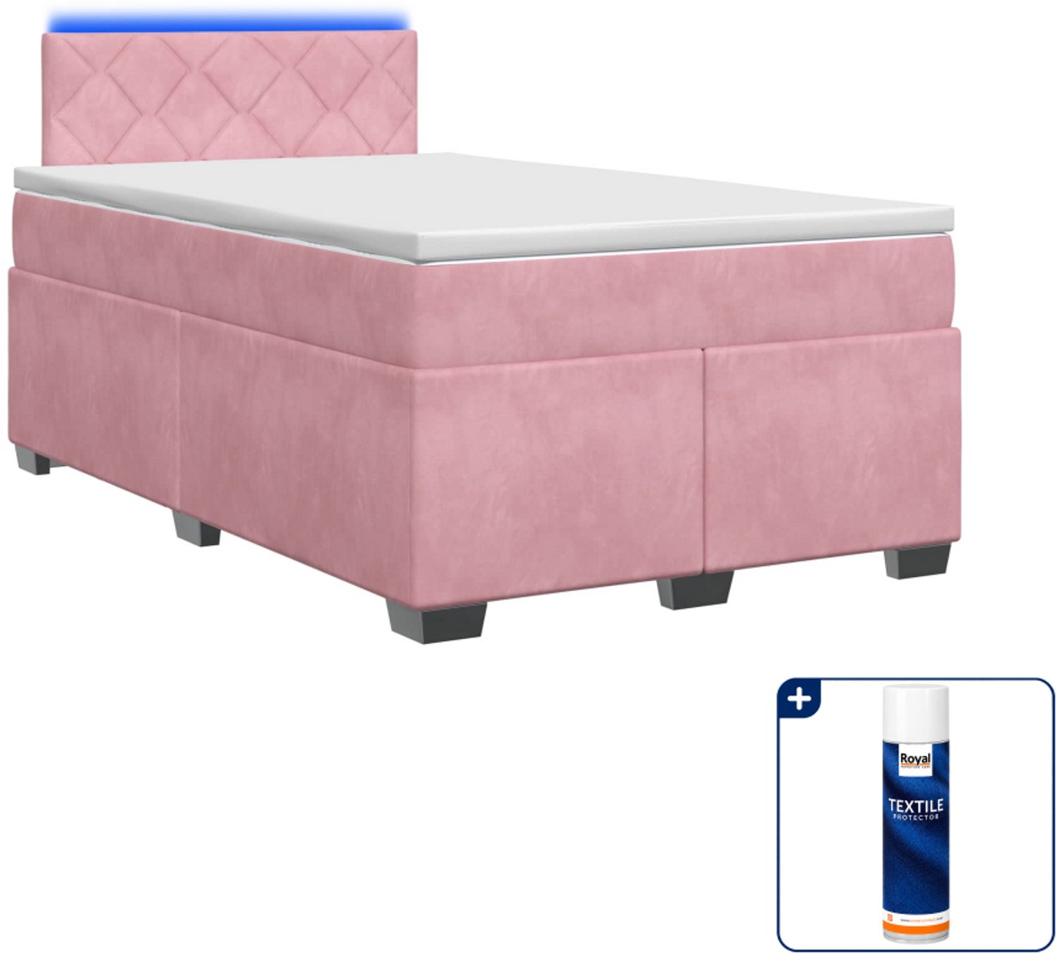 vidaXL boxspring met matras en led - 120 x 200 cm - roze - fluweel - Inclusief textielbeschermer 500 ml