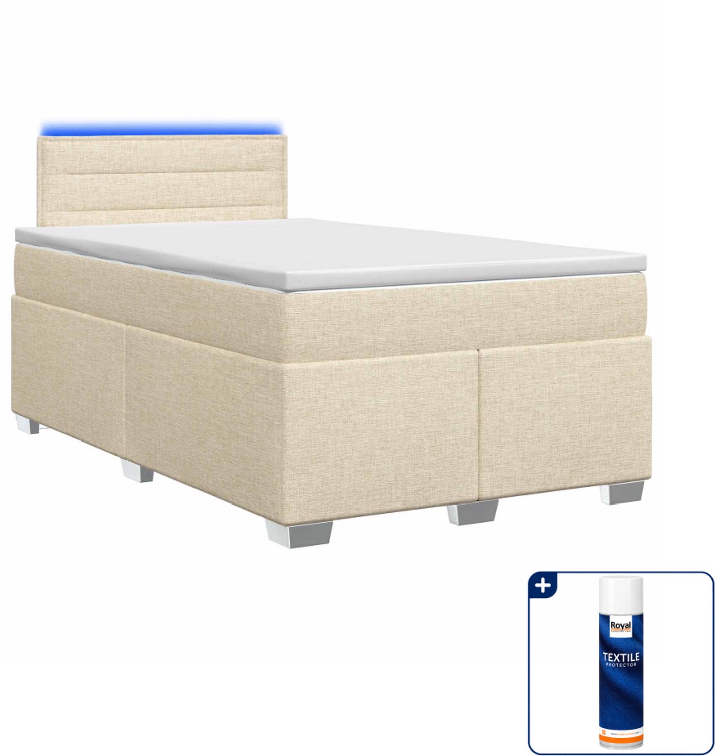 vidaXL boxspring met matras en led - 120 x 200 cm - crèmekleurig - Inclusief textielbeschermer 500 ml