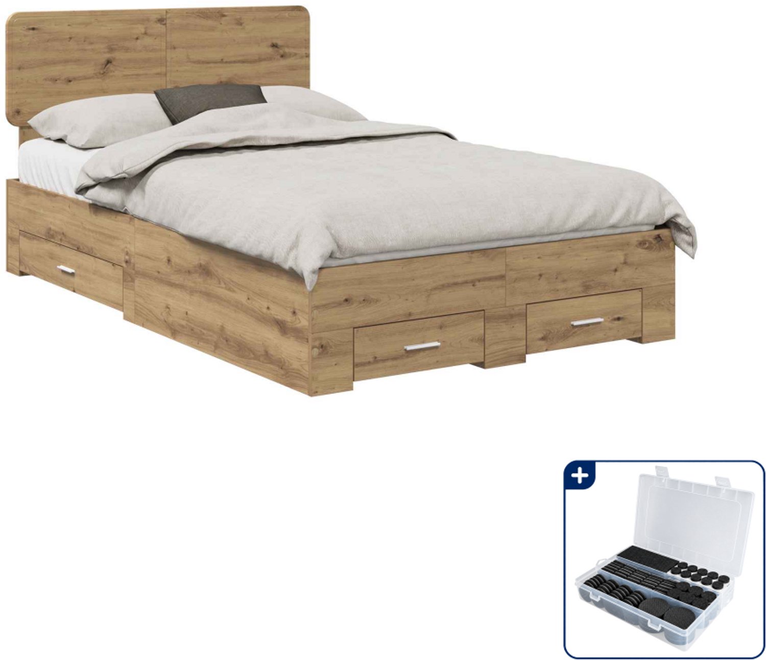 vidaXL bedframe met lade - 120 x 190 cm - bewerkt hout - artisan eiken - Inclusief antikrasvilt 177-delig Roze