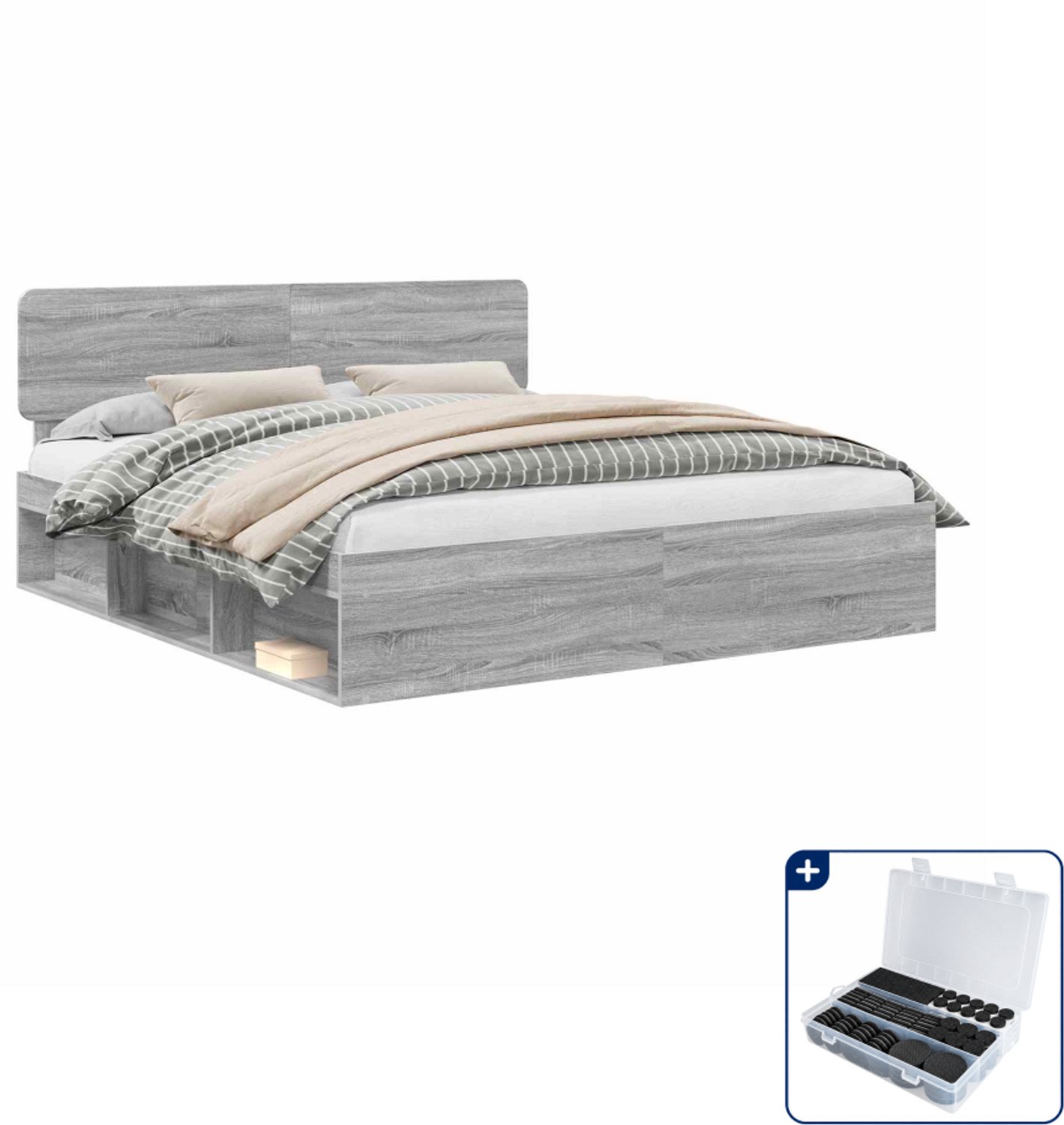 vidaXL bedframe - Kingsize - 180 x 200 cm - grijs sonoma - Inclusief antikrasvilt 177-delig
